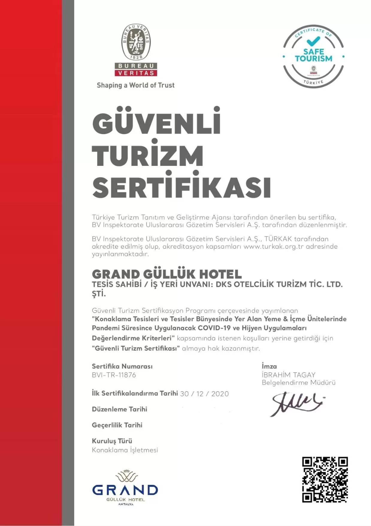 Logo/Certificate/Sign in Grand Gulluk Hotel City Center Antalya