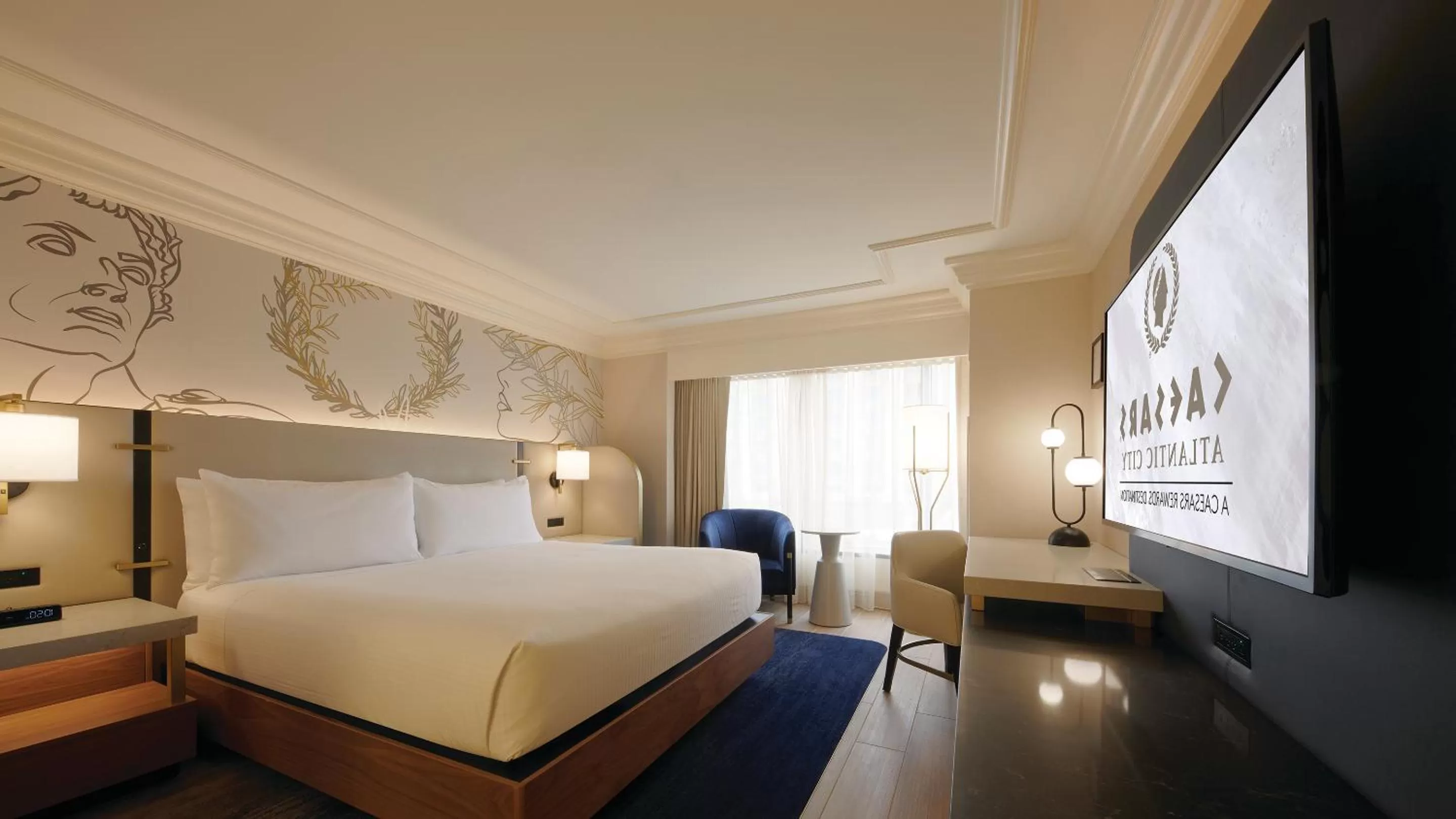 Bedroom, Bed in Caesars Atlantic City, A Caesars Destination