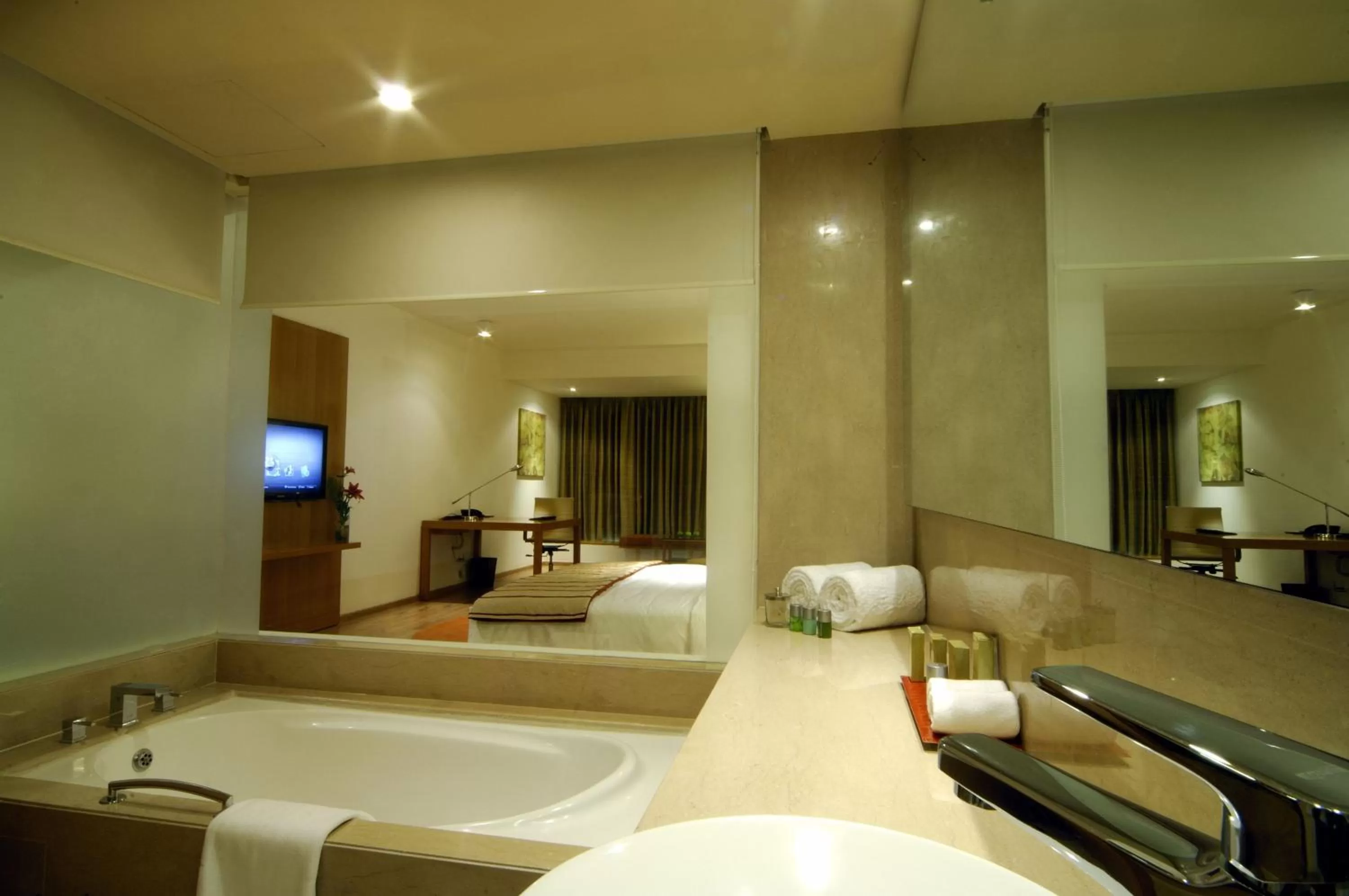 Bathroom, Bed in Radisson Blu Plaza Hotel Hyderabad Banjara Hills