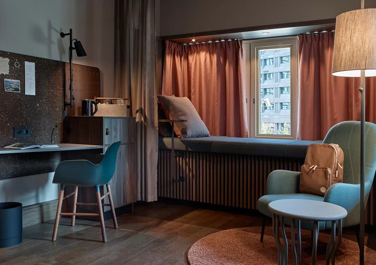 Seating area in Downtown Camper by Scandic