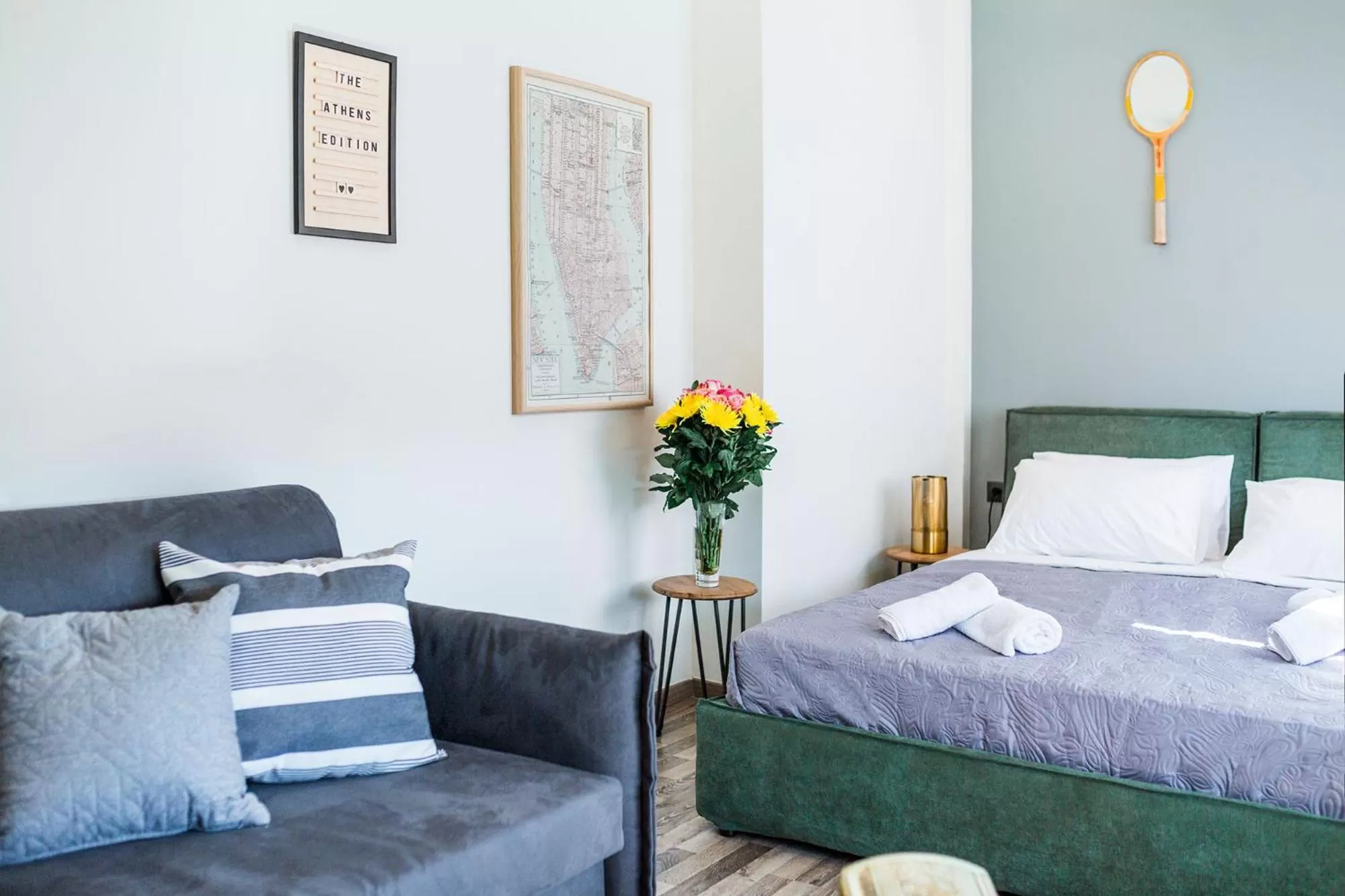 Living room, Bed in The Athens Version Luxury Suites