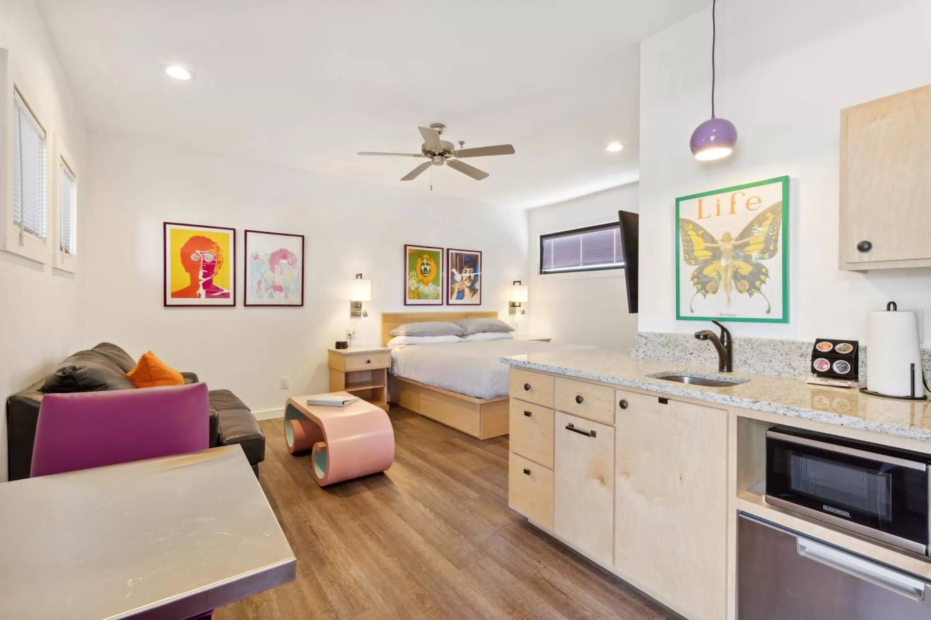 Bed in Hotel Folly with Marsh and Sunset Views