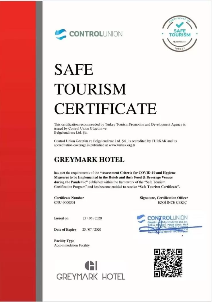 Certificate/Award in Greymark Hotel