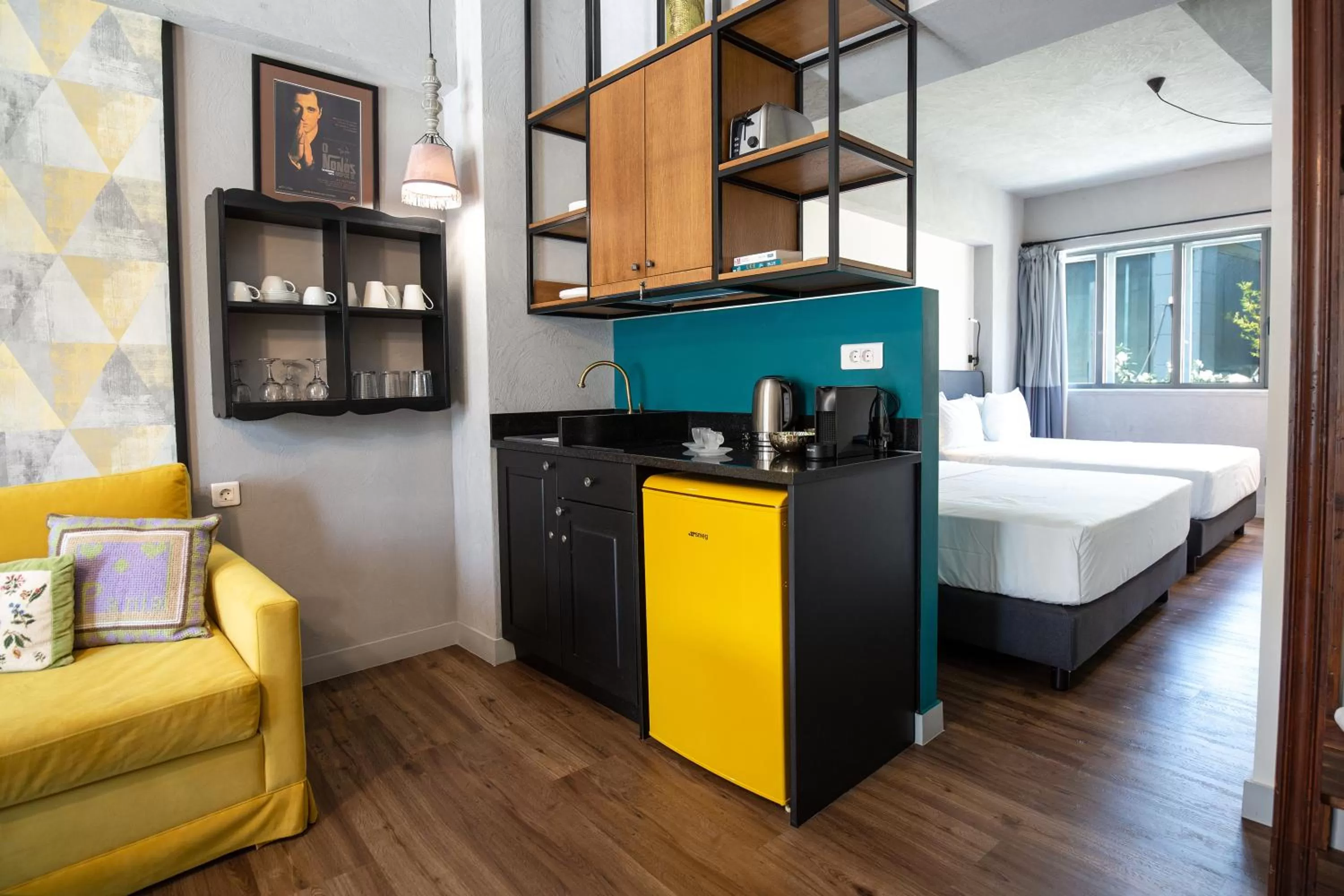 Kitchen or kitchenette, Bed in Downtown Athens Lofts - The Acropolis Observatory