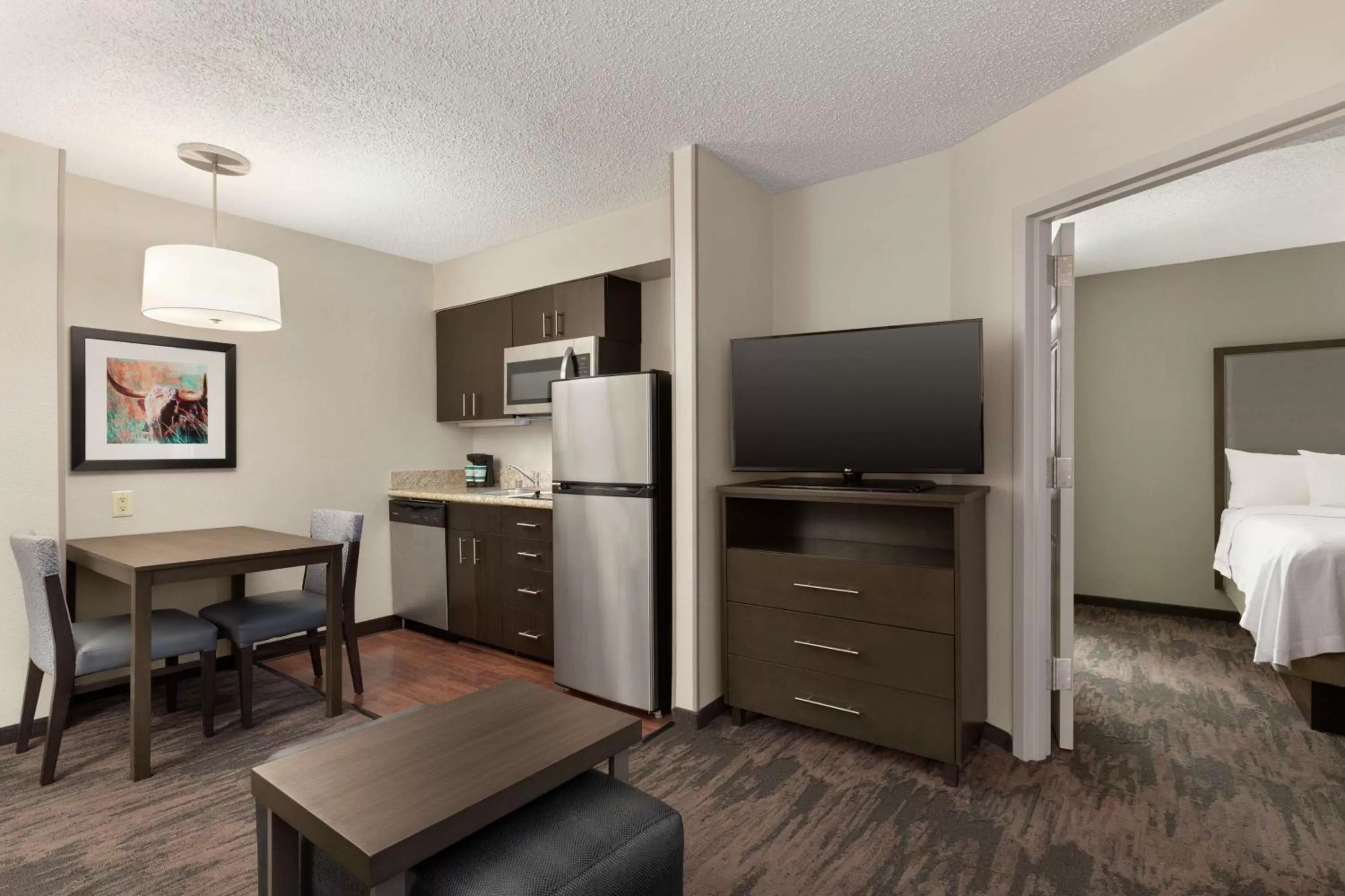 Kitchen or kitchenette, Bed in Homewood Suites by Hilton Dallas-Plano