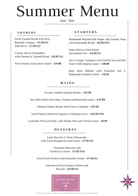 Restaurant/places to eat in The Mariners Hotel