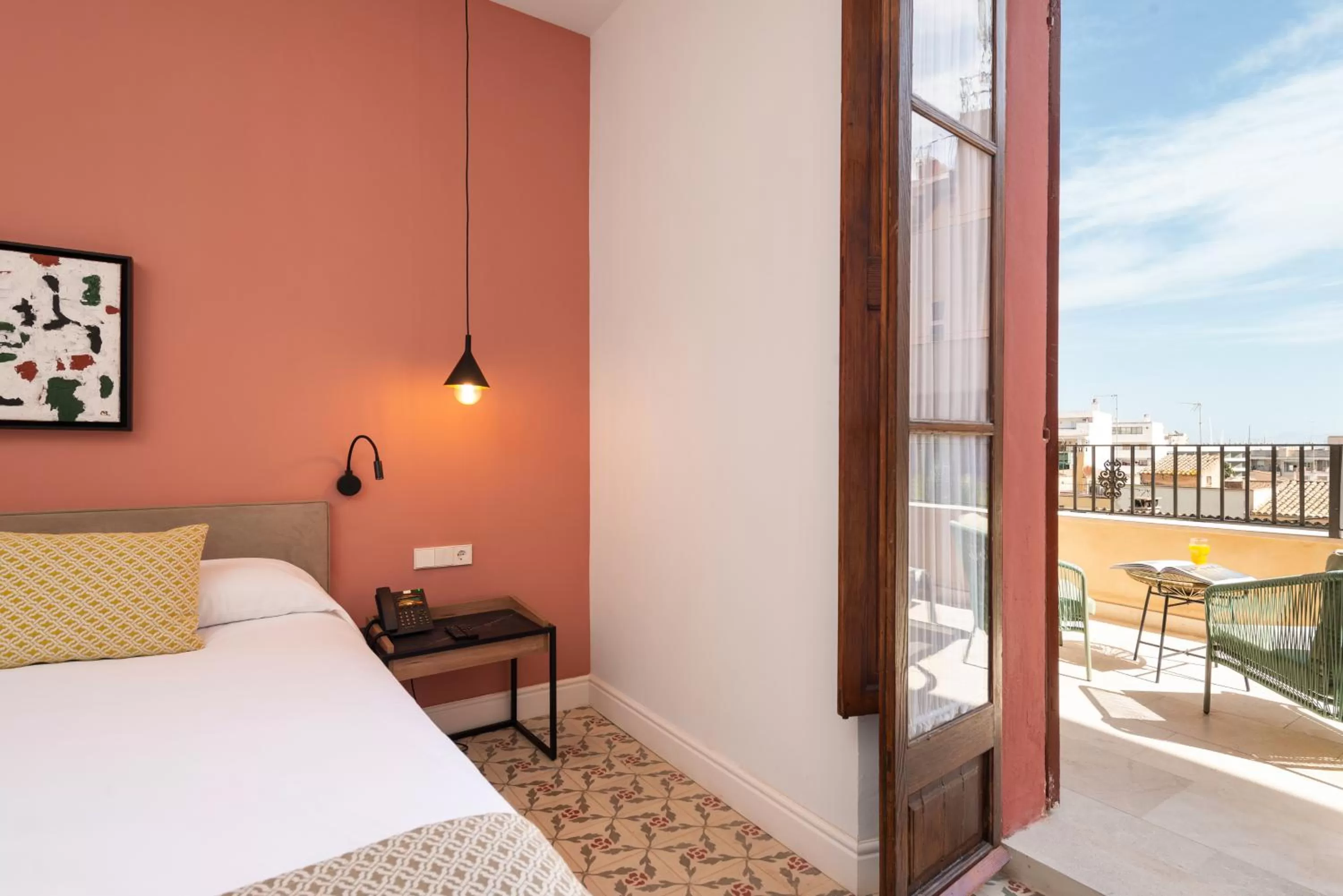 Balcony/Terrace, Bed in Hotel Can Quetglas