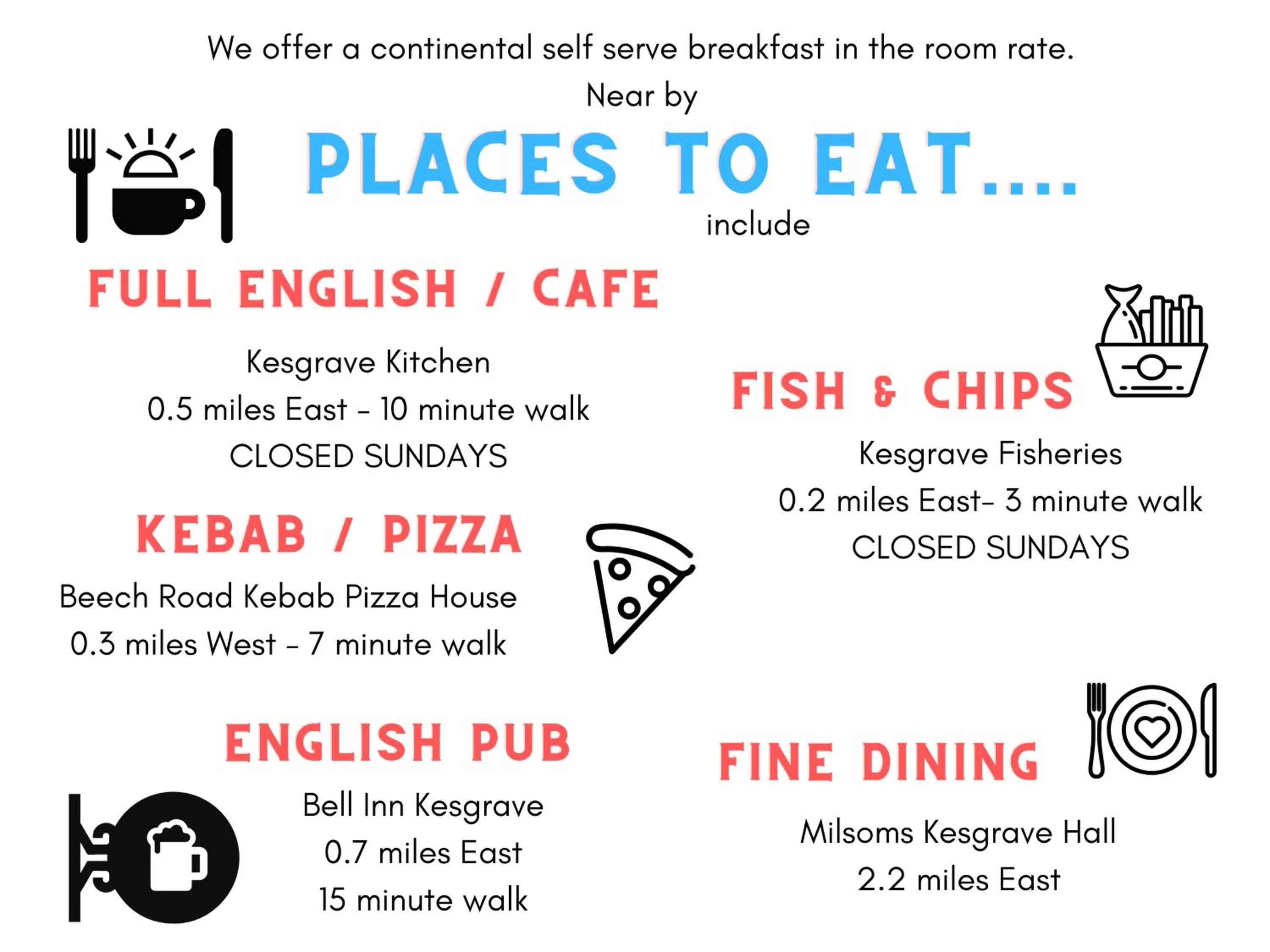 Restaurant/places to eat in East of Ipswich Bed & Breakfast