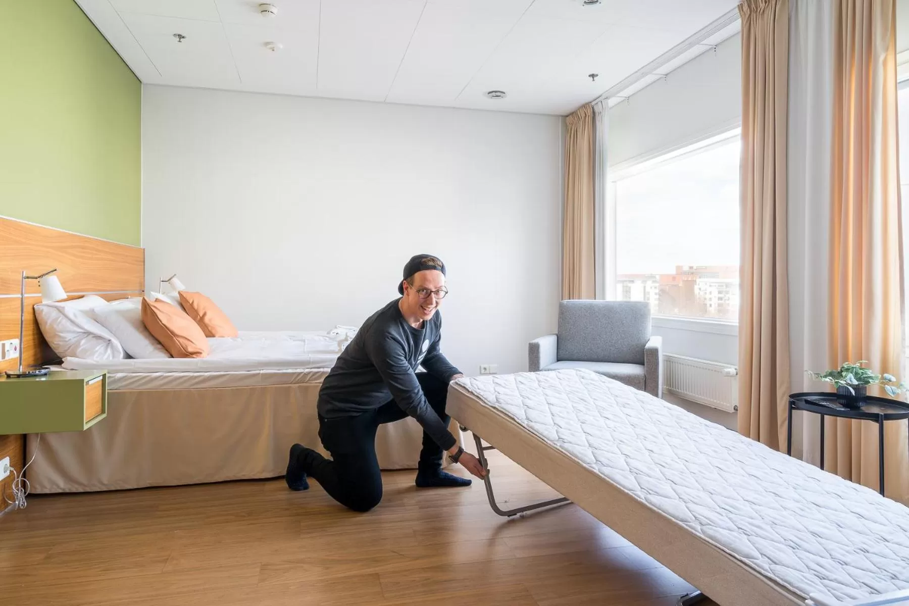 Bed in Hiisi Hotel Helsinki Jätkäsaari