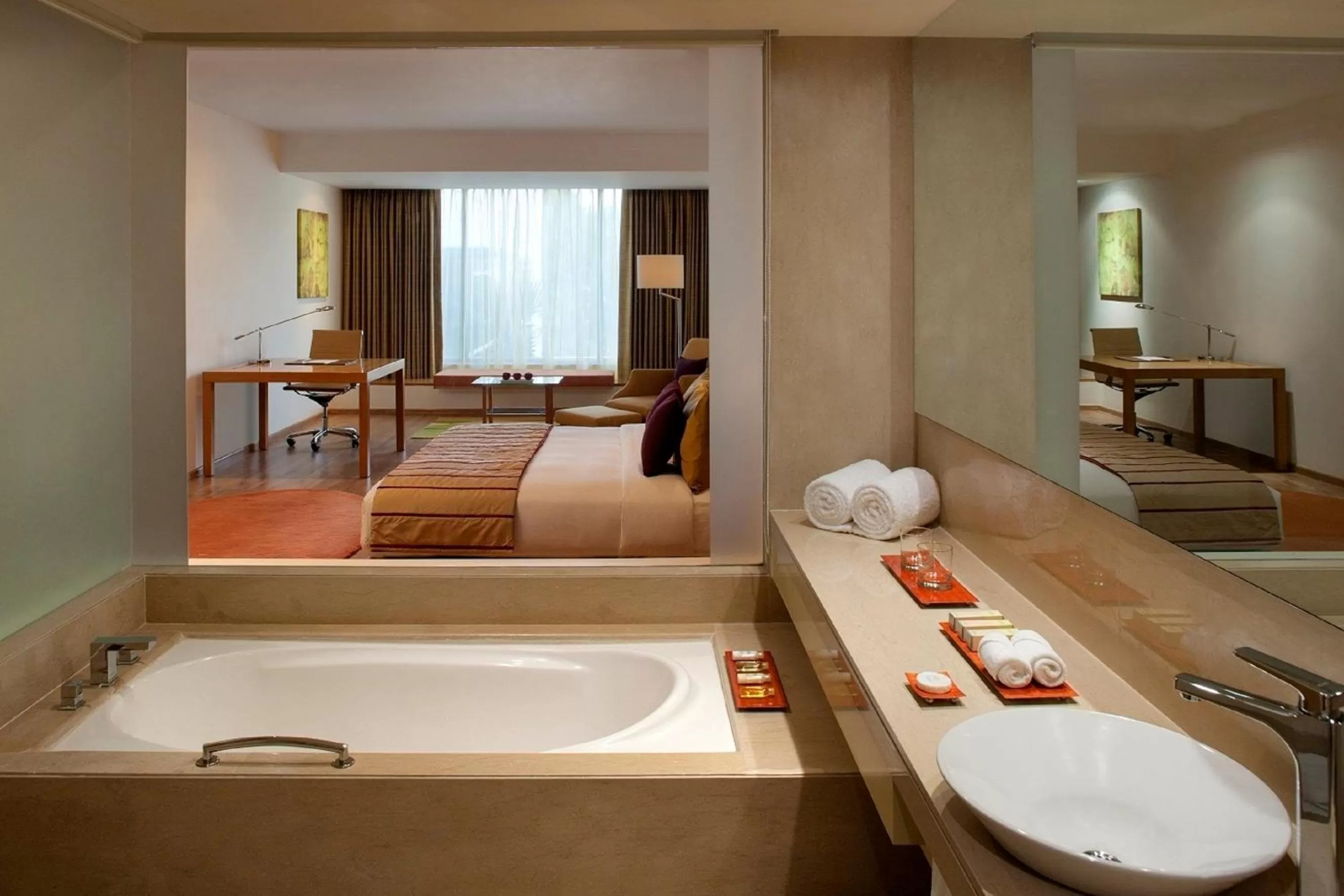 Bathroom, Bed in Radisson Blu Plaza Hotel Hyderabad Banjara Hills