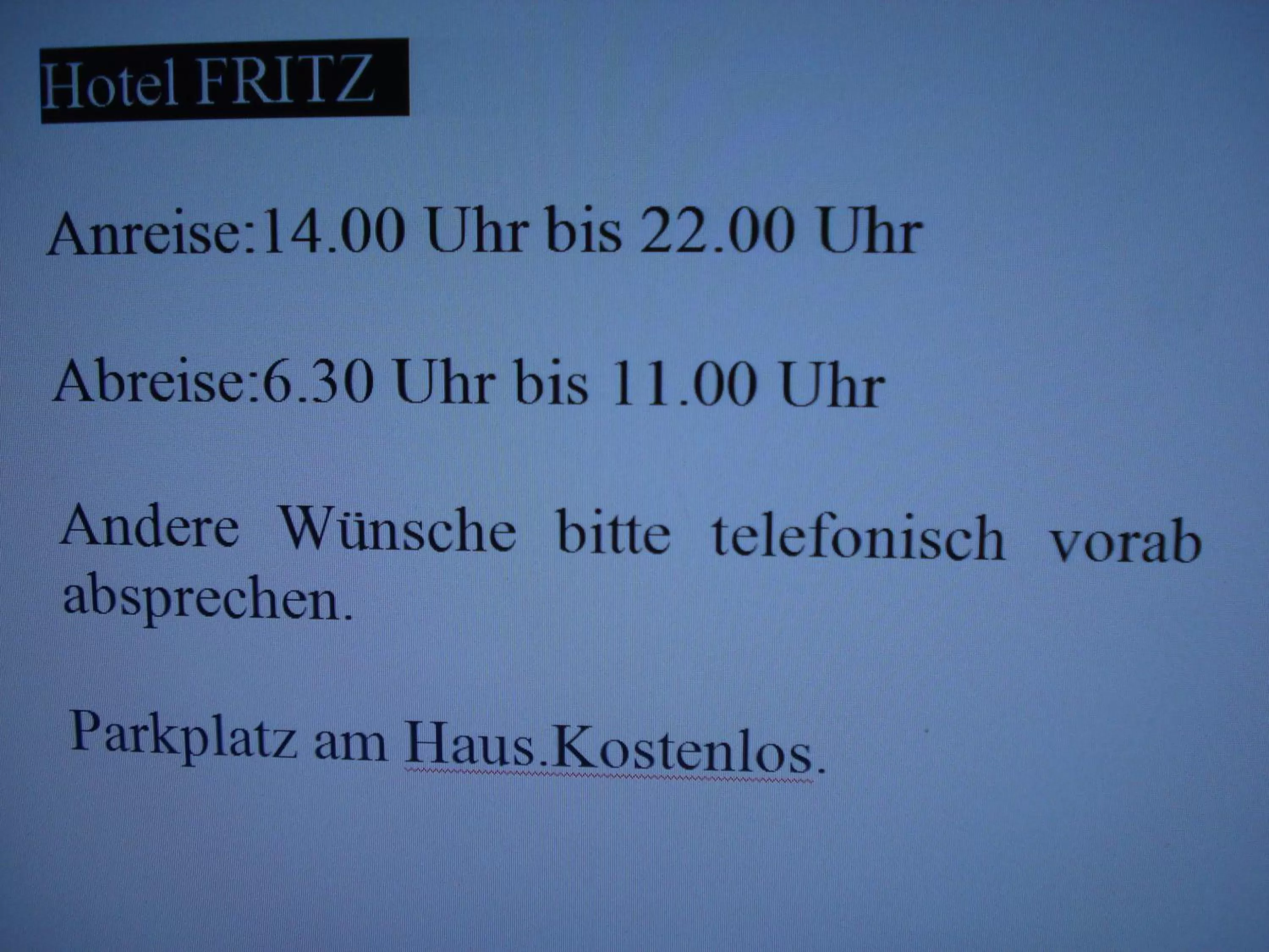 Text overlay in Hotel Restaurant Fritz