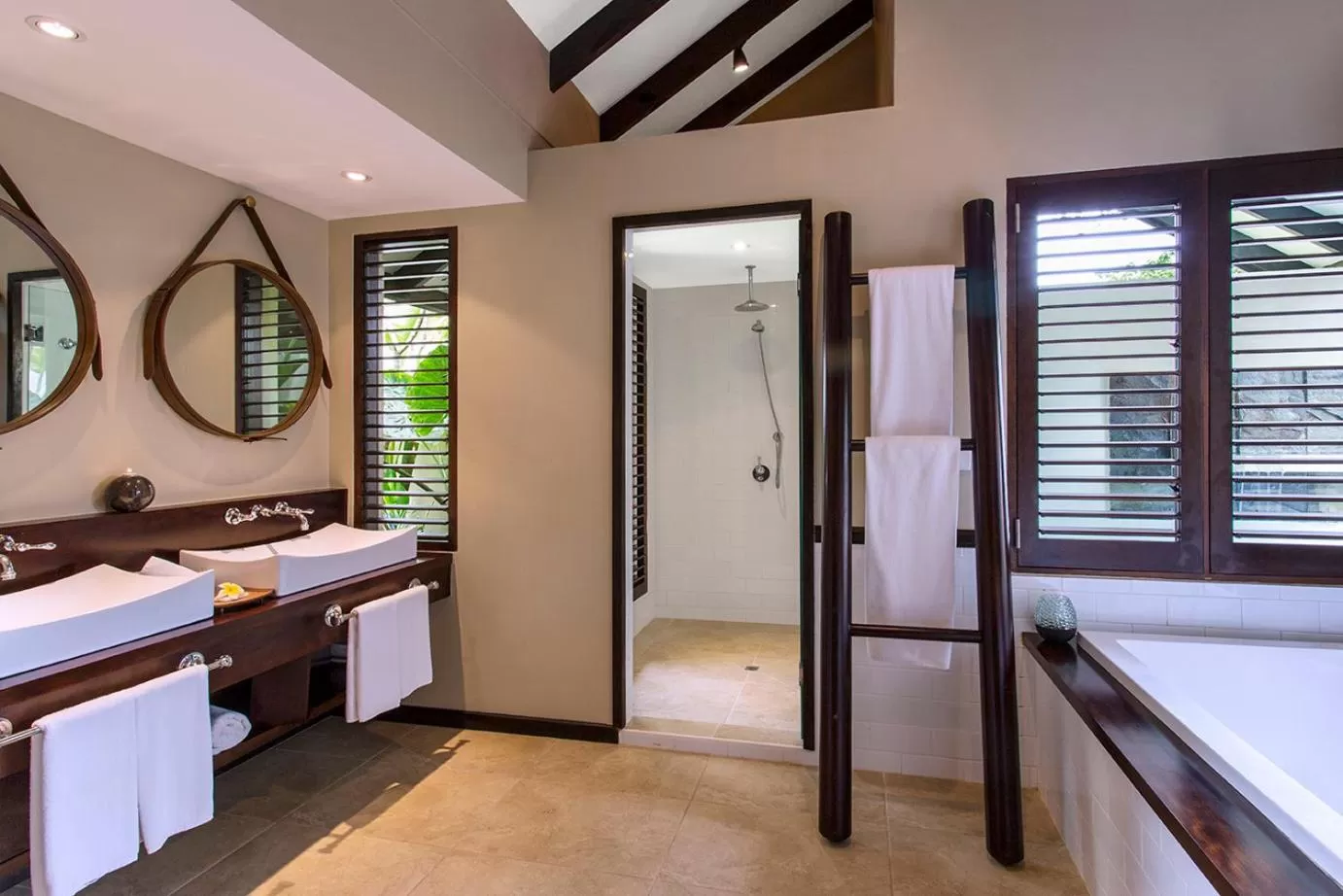 Bathroom, Bed in Warwick Le Lagon Resort & Spa, Vanuatu