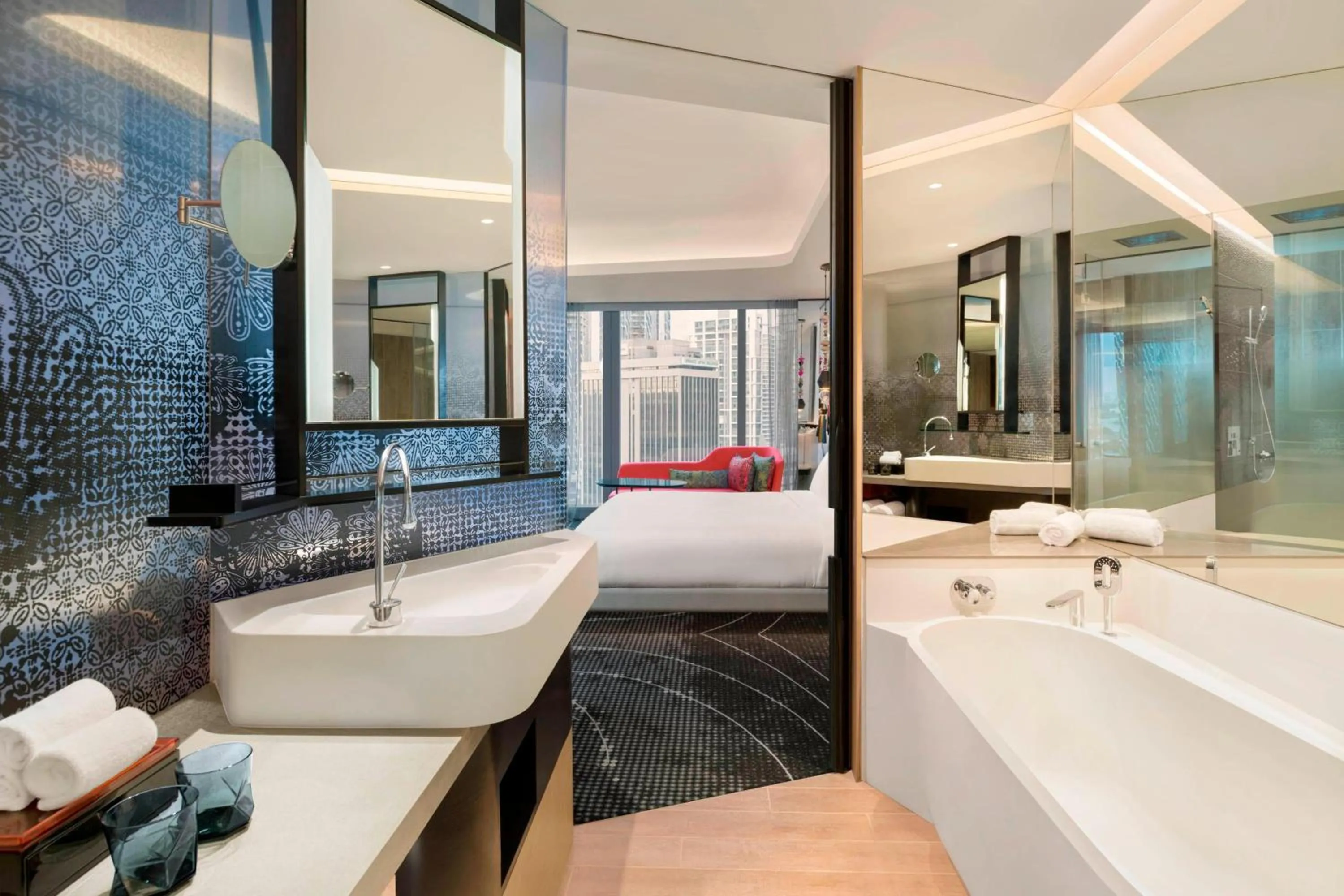 Bathroom, Bed in W Kuala Lumpur