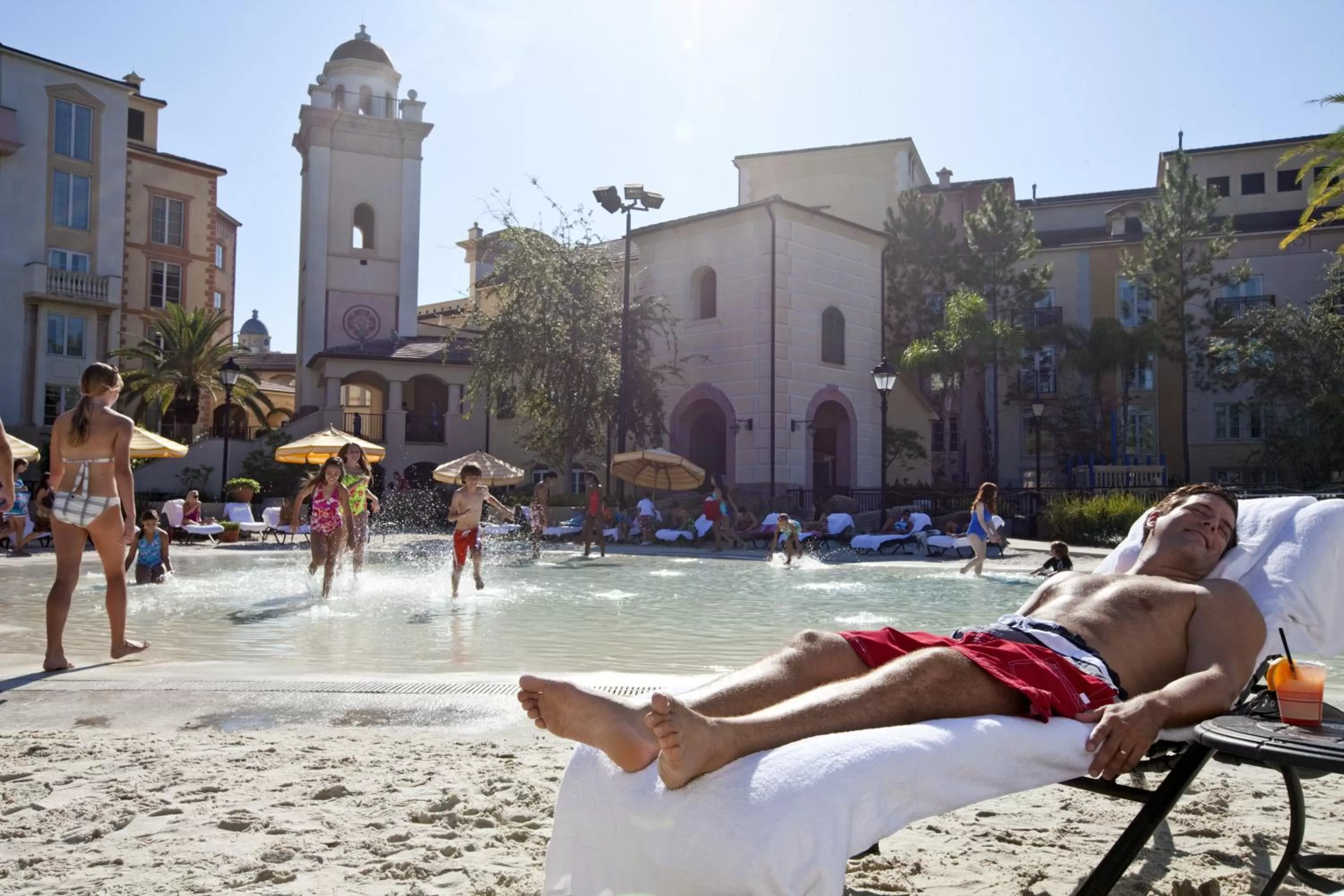 People in Universal's Loews Portofino Bay Hotel