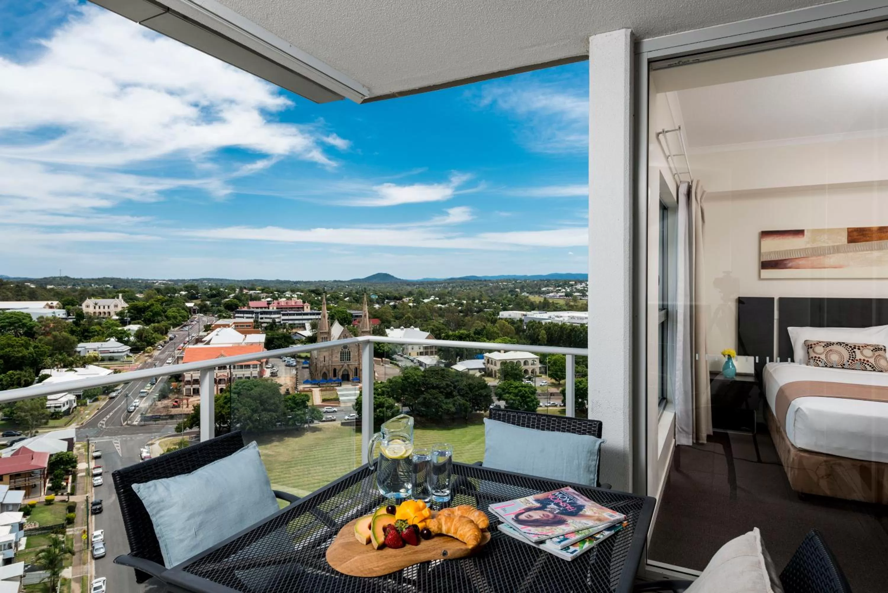 Balcony/Terrace, Bed in Oaks Ipswich Aspire Suites