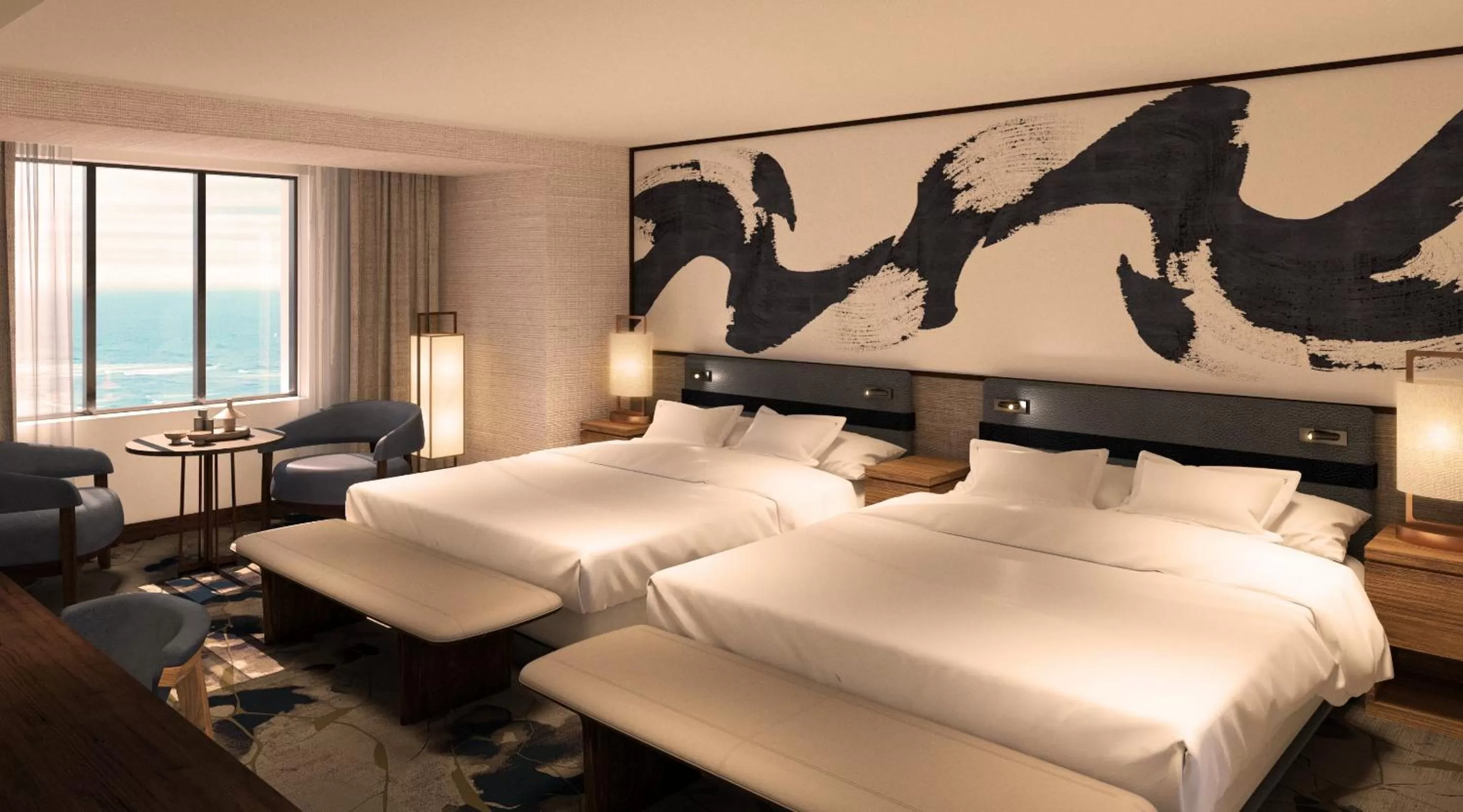 Bedroom, Bed in Caesars Atlantic City, A Caesars Destination