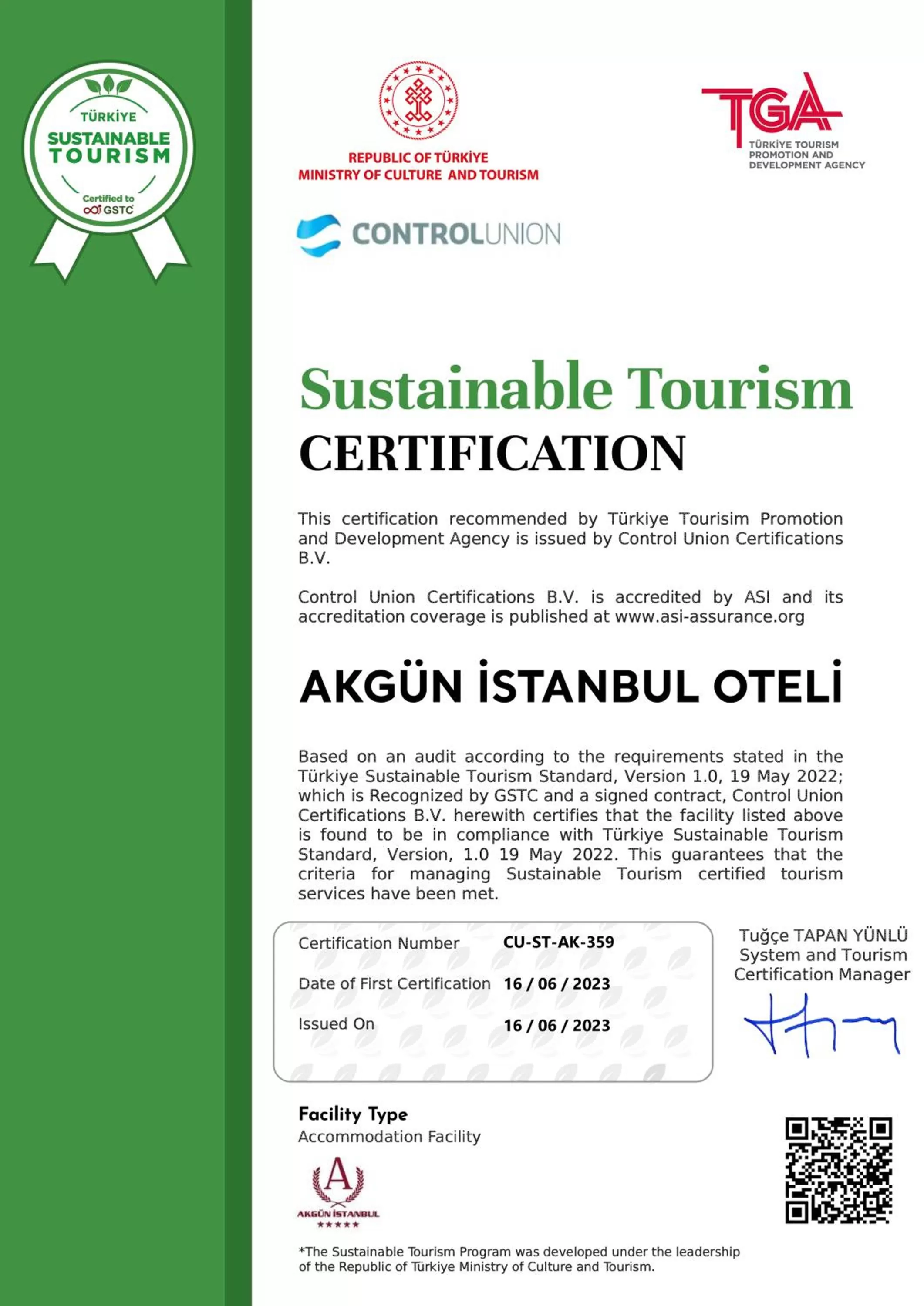 Logo/Certificate/Sign in Akgun Istanbul Hotel
