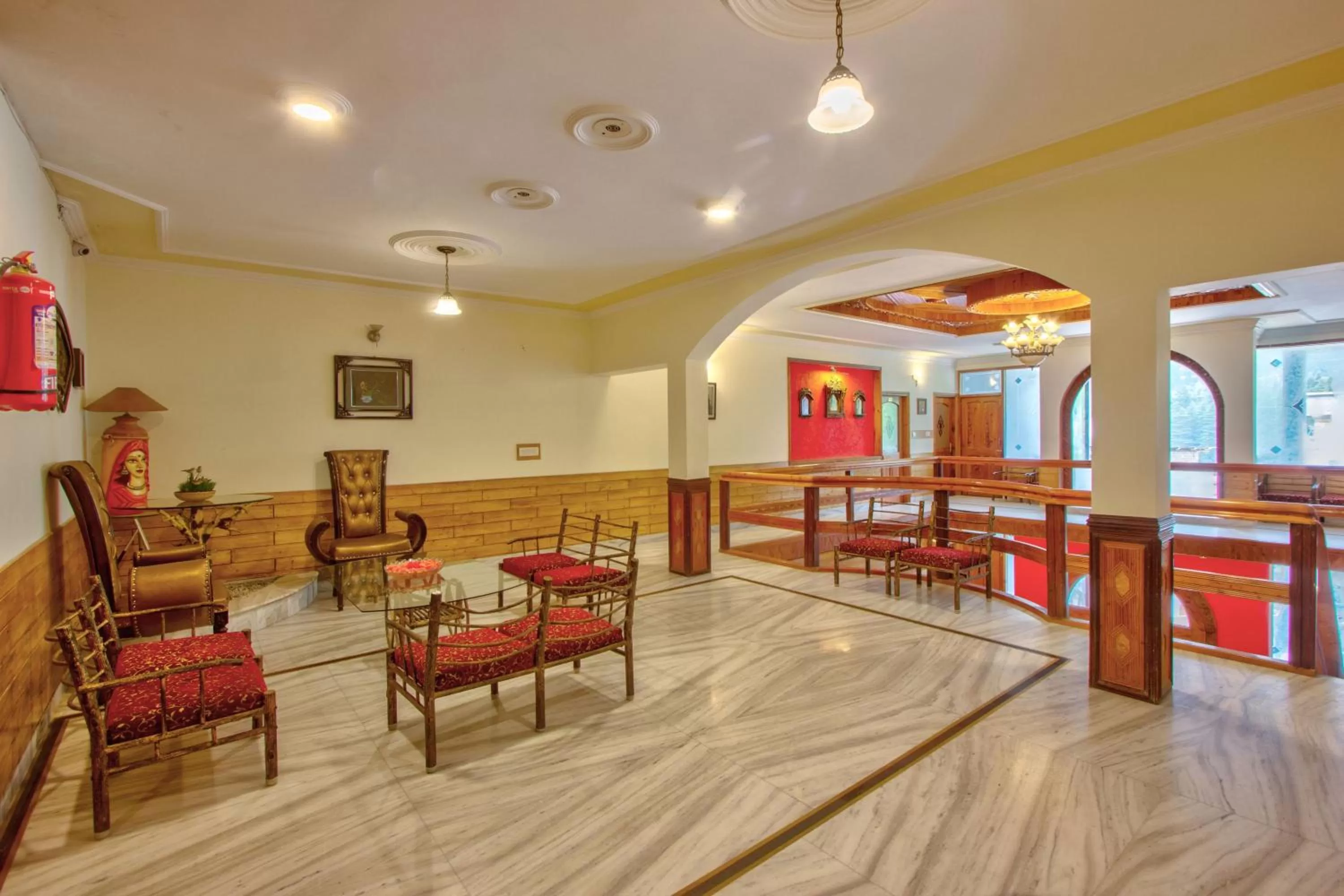 Seating area in Woodstock Inn Manali 800 Mtrs from Mall Road