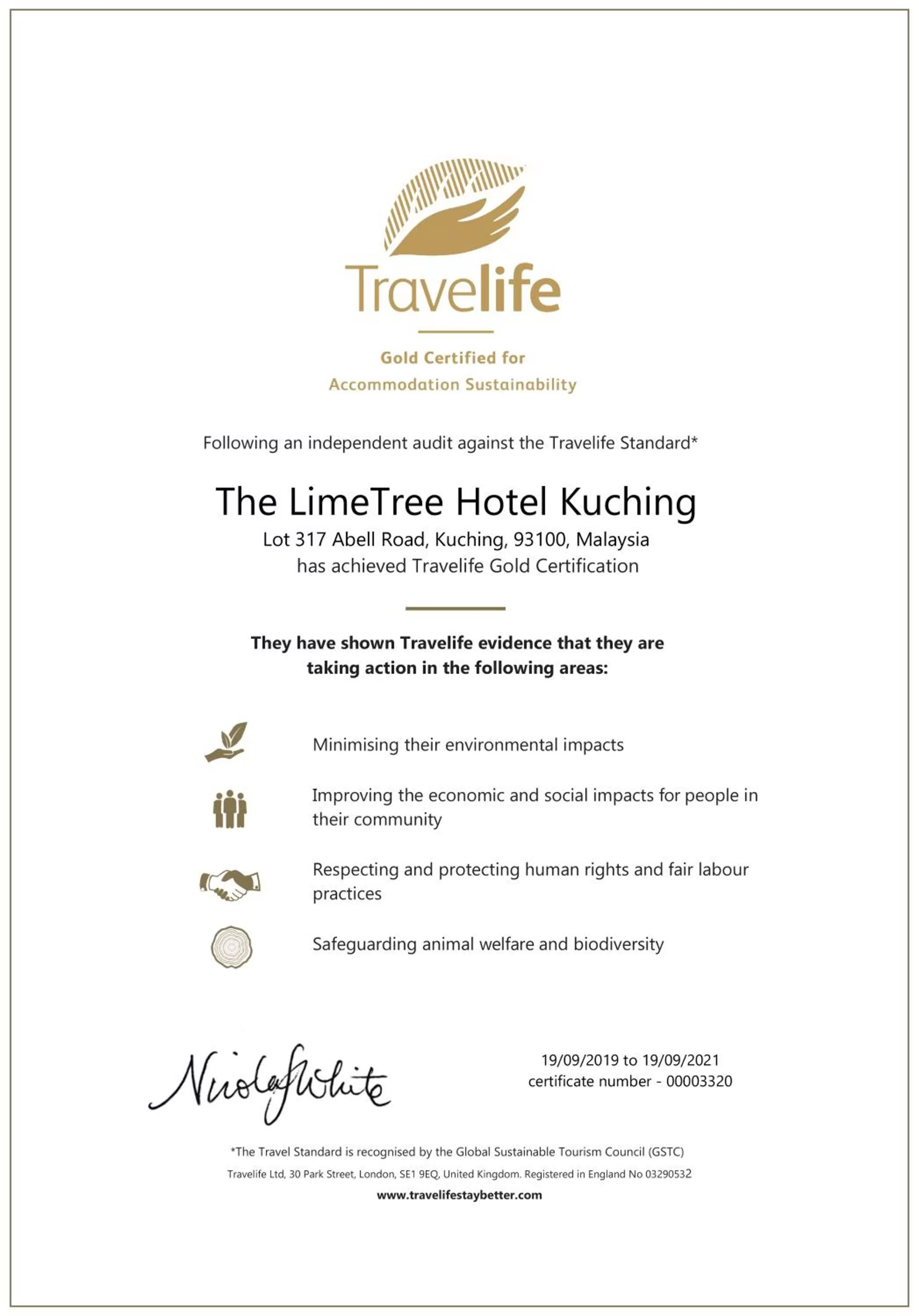 Certificate/Award in The LimeTree Hotel, Kuching