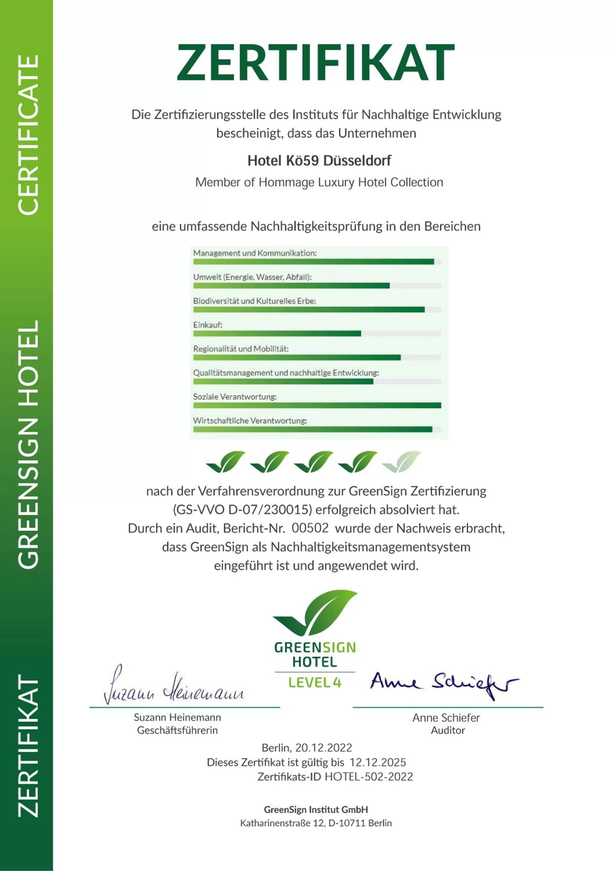 Certificate/Award in Hotel Kö59 Düsseldorf - Member of Hommage Luxury Hotels Collection