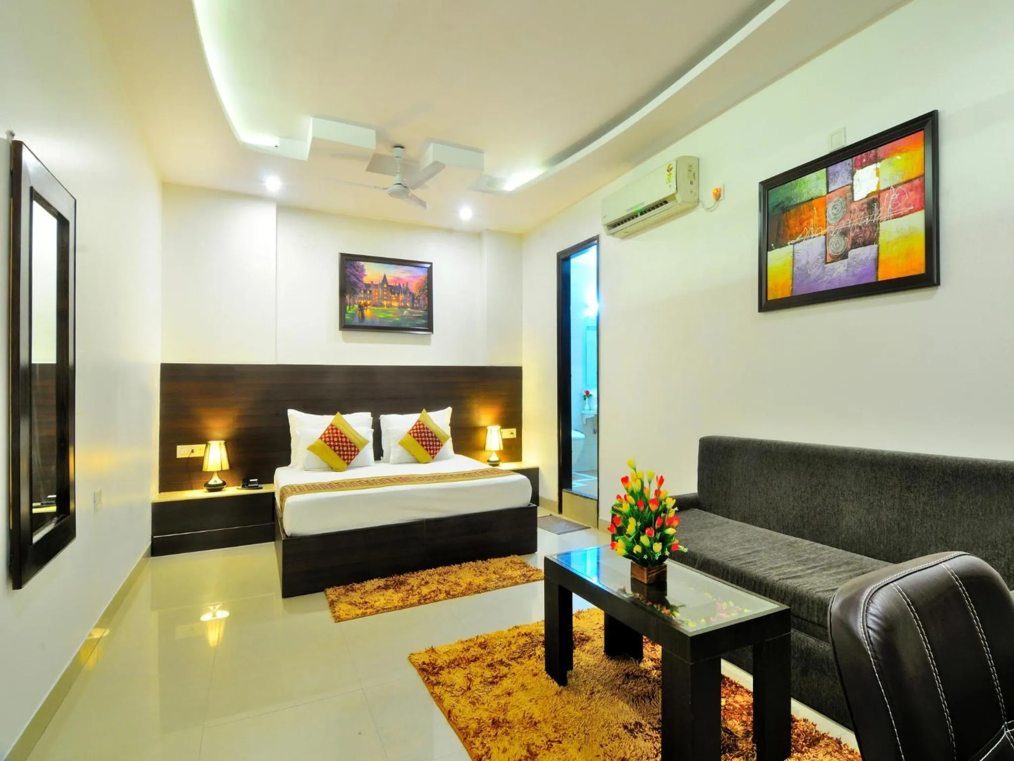 Bedroom, Bed in Hotel Sky Rich International - Just a min walk from Karol Bagh Metro Station