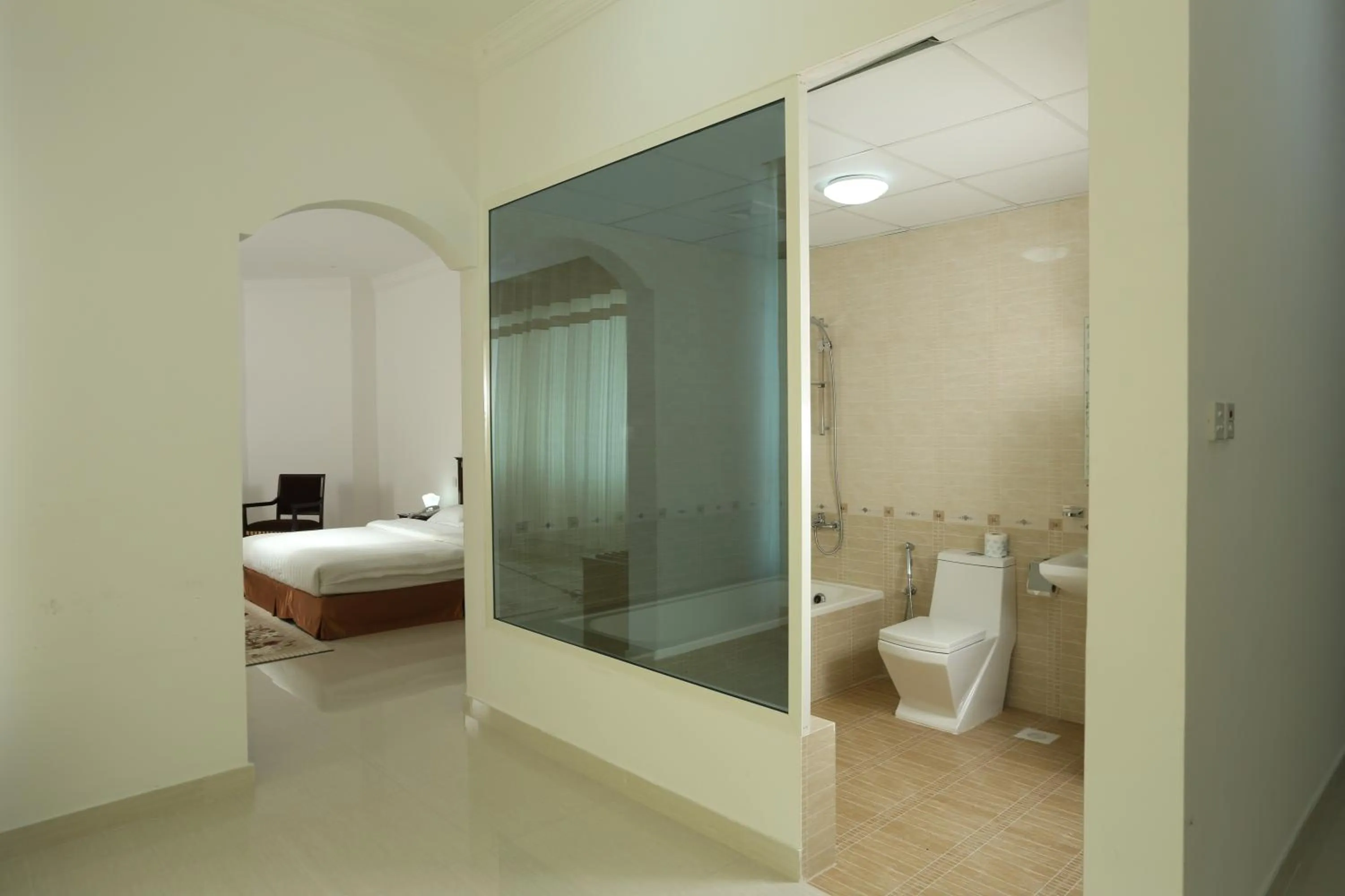 Bathroom, Bed in Beach Resort Salalah