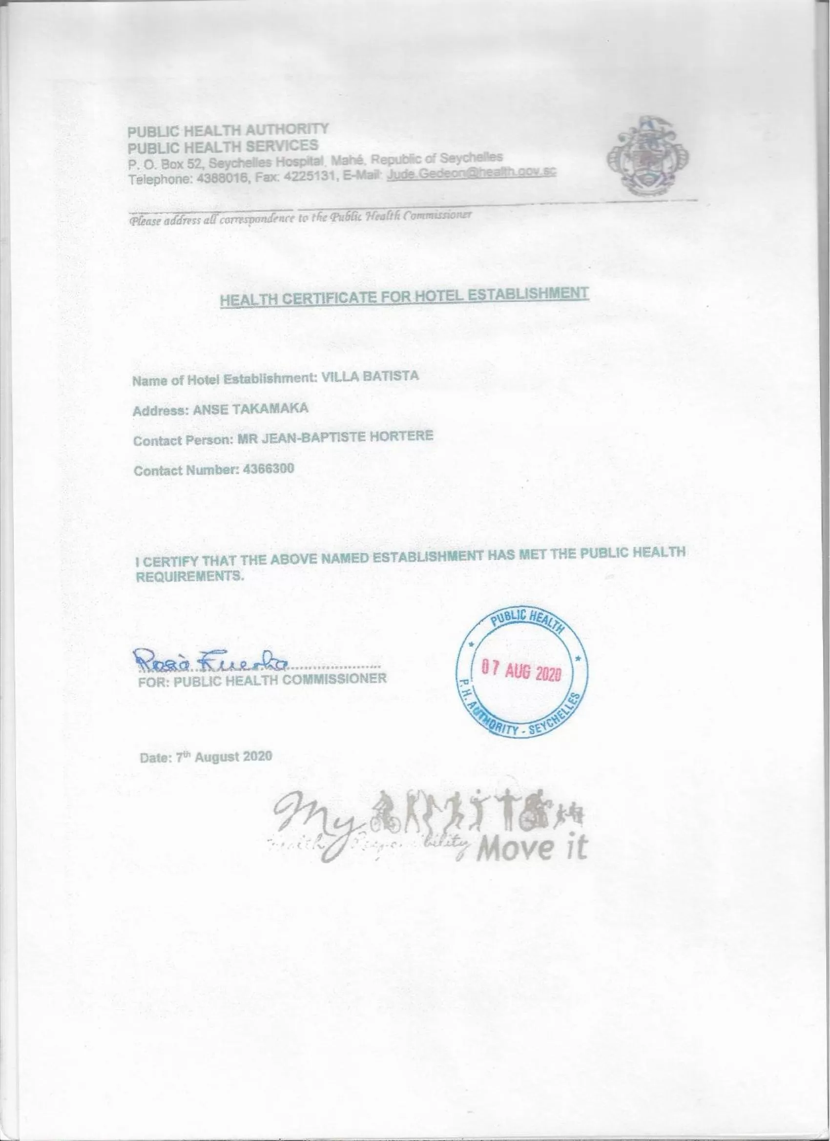 Logo/Certificate/Sign in Villa Chez Batista