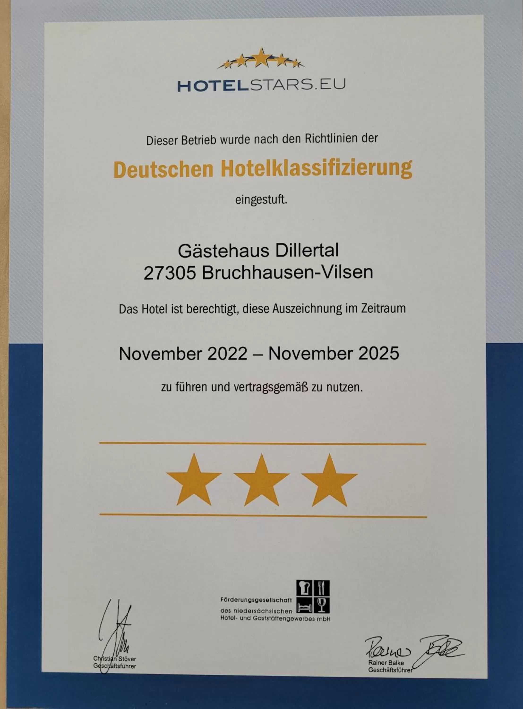 Certificate/Award in Gästehaus Dillertal