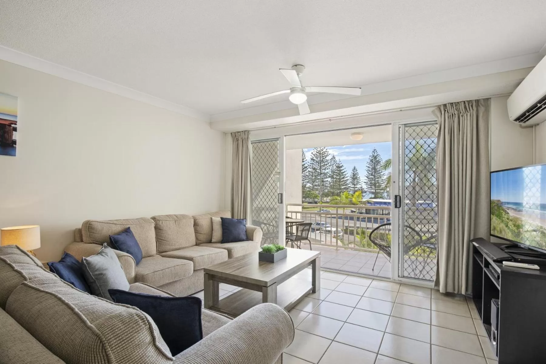 Living room in Kirra Palms Holiday Apartments