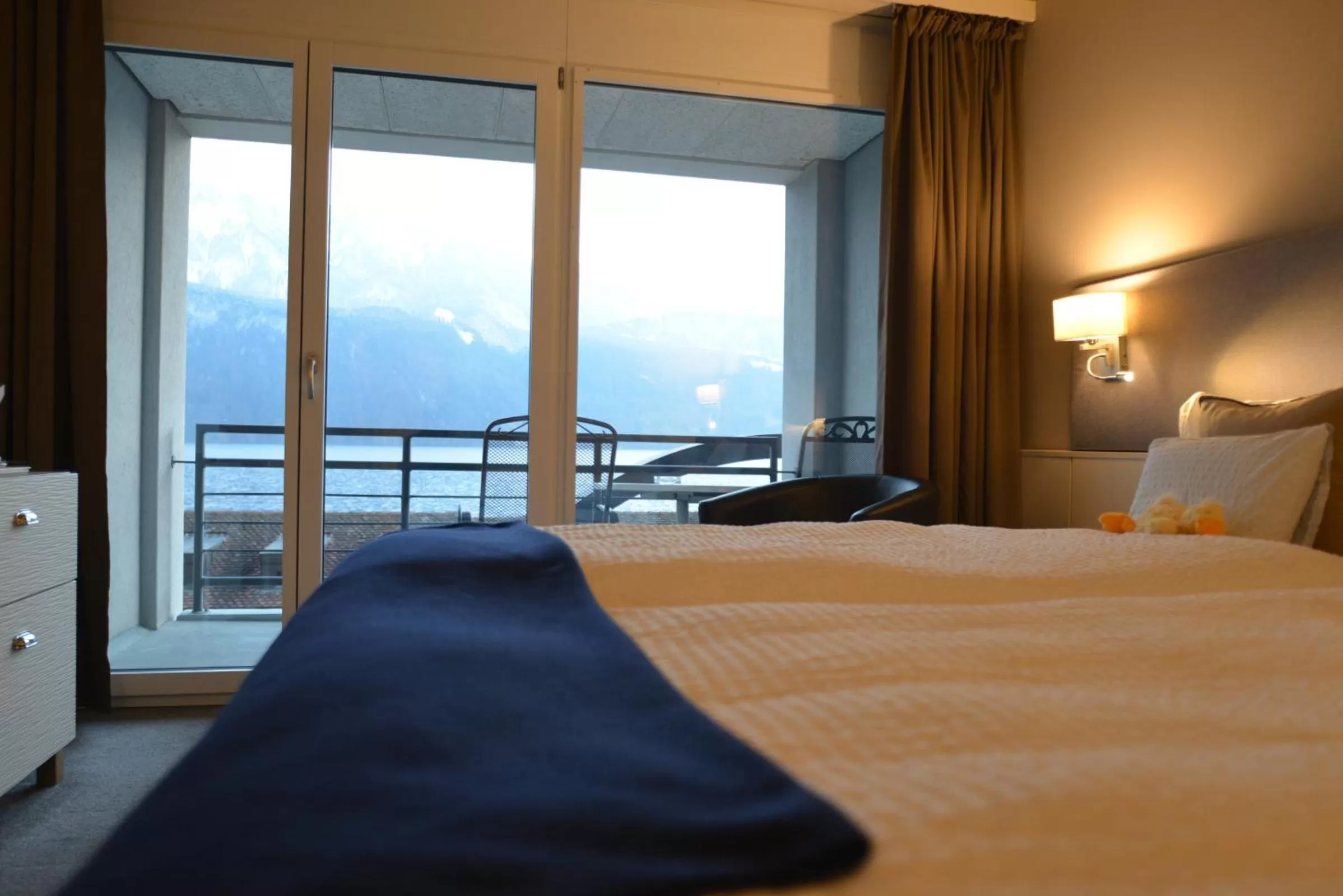 Natural landscape, Bed in Seehotel Riviera at Lake Lucerne