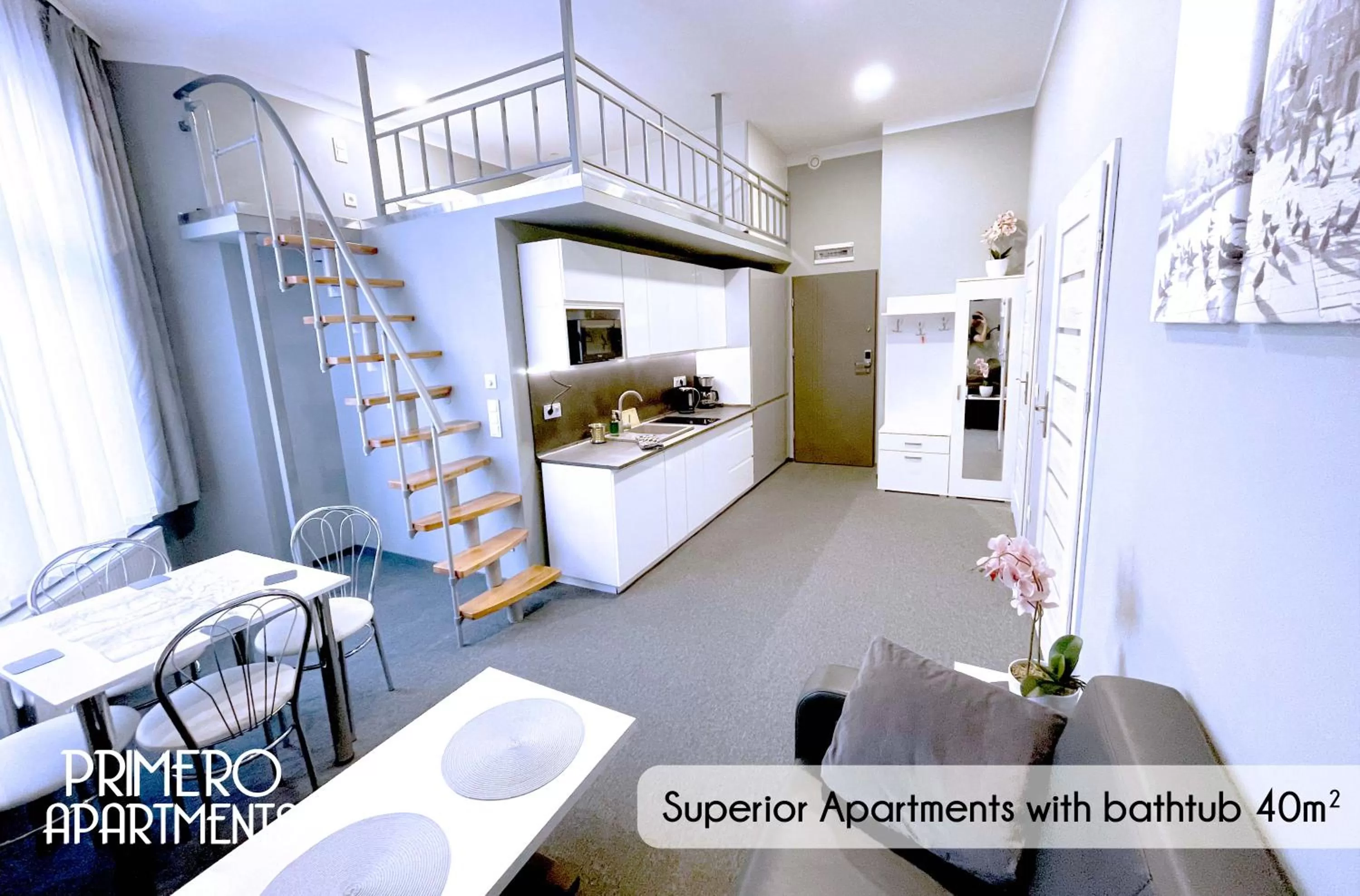 Living room, Kitchen/Kitchenette in PRIMERO Elegant Apartments KRAKÓW Old Town