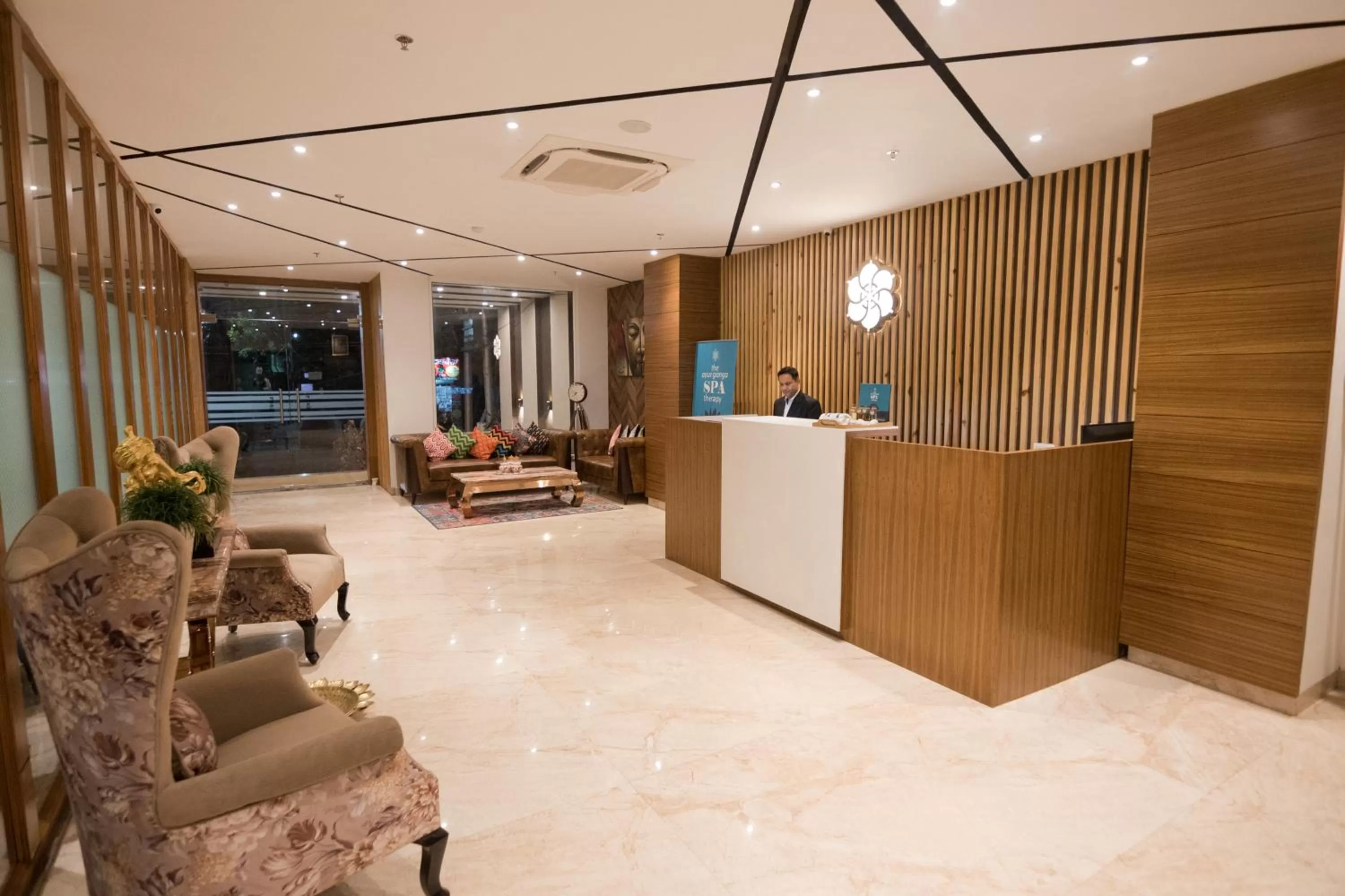 Lobby or reception in HOLYWATER Hotel by Ganga Kinare #150 mts from Ganga Ghat Rishikesh