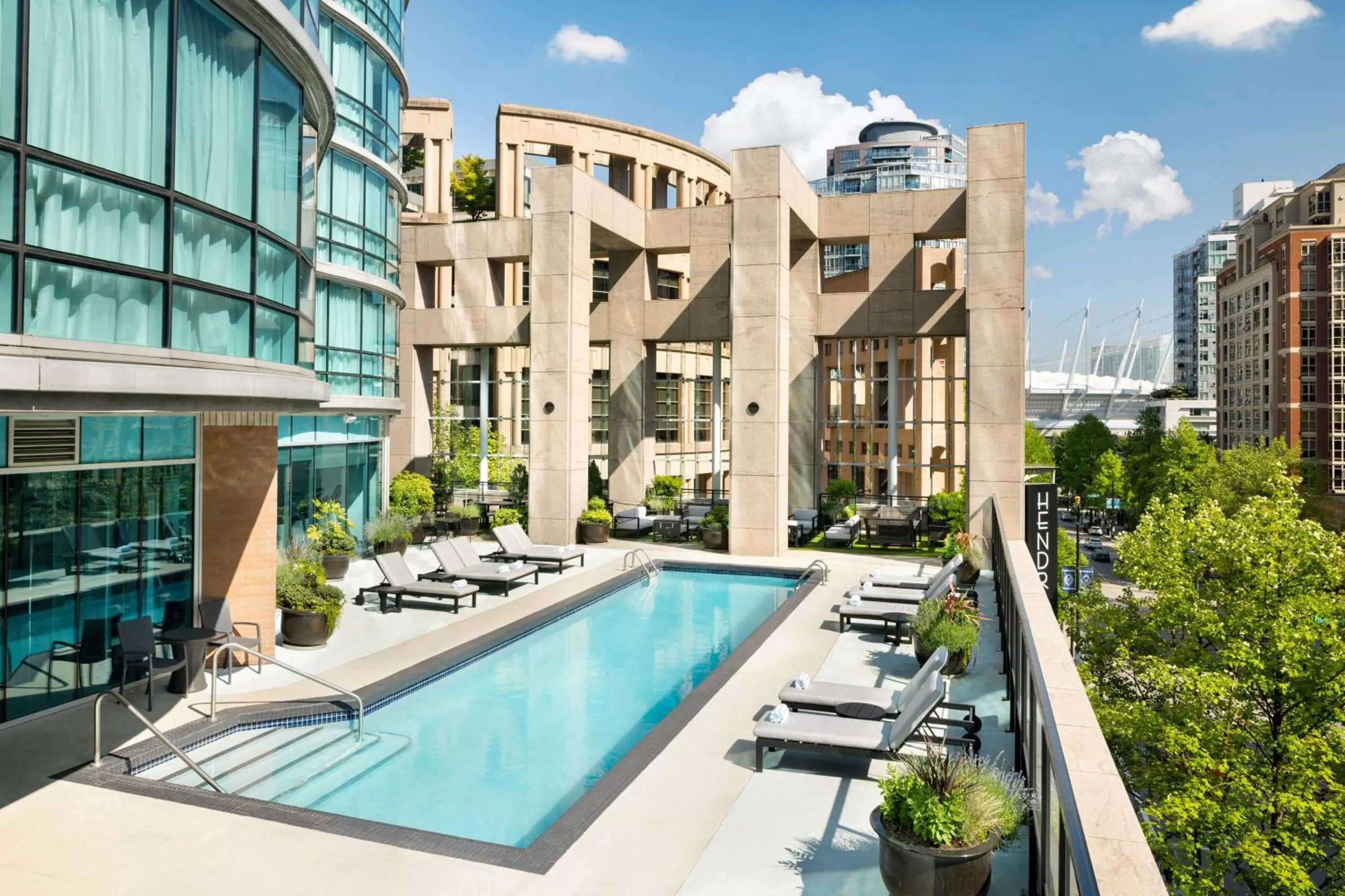 Pool view in Hilton Vancouver Downtown, BC, Canada