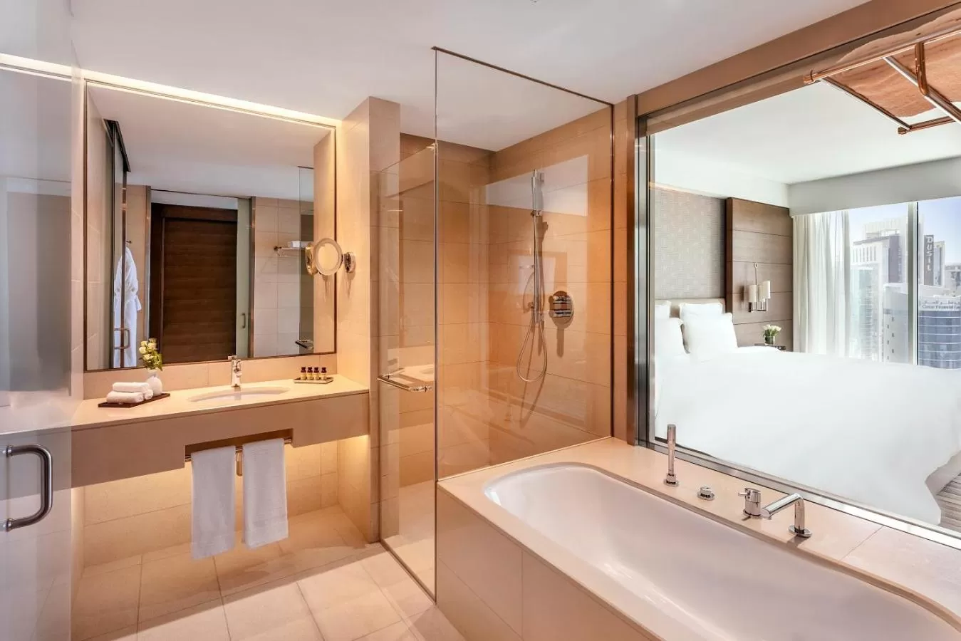 Shower, Bed in Pullman Doha West Bay