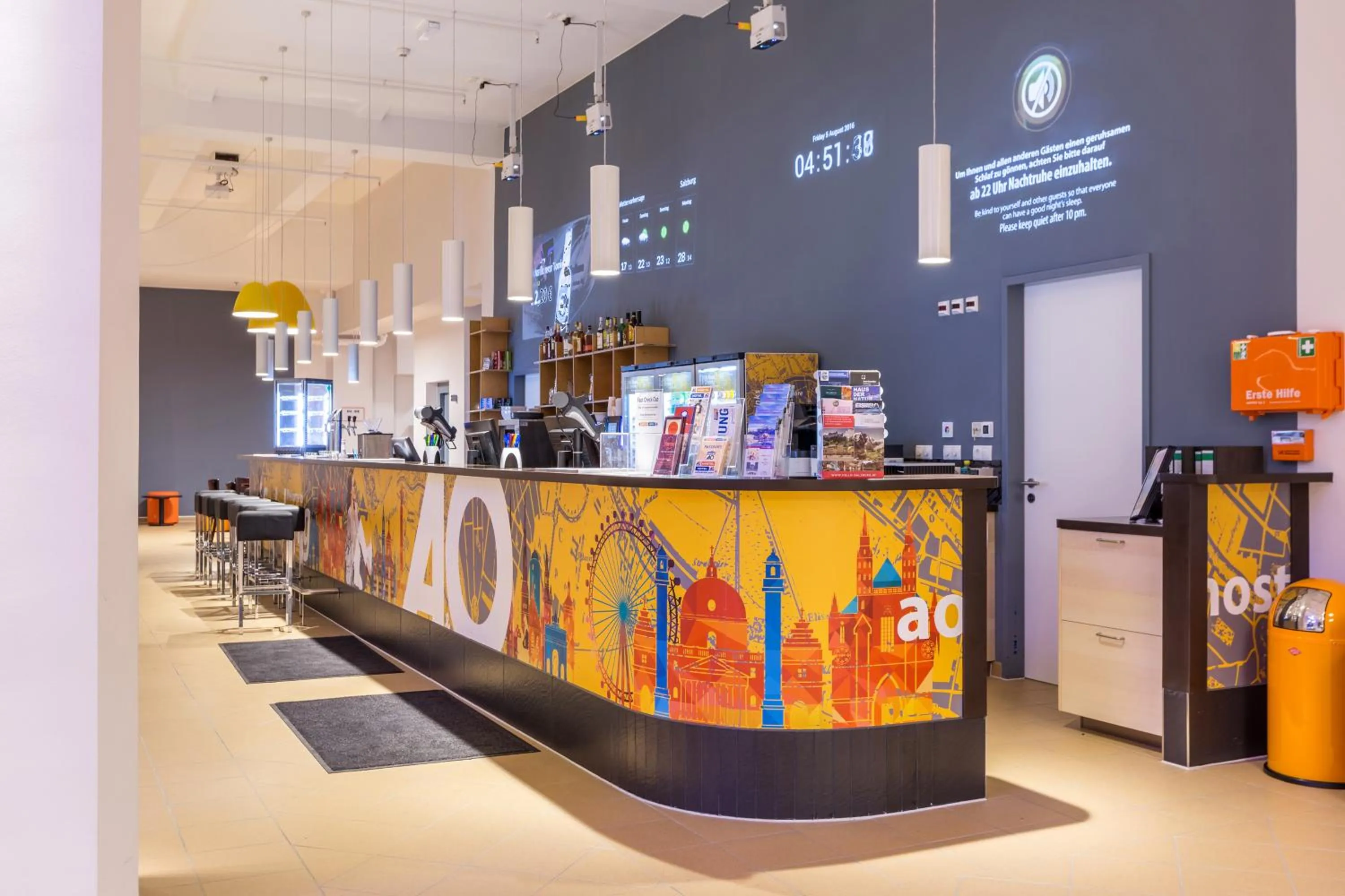 Lobby or reception in a&o Salzburg Hauptbahnhof