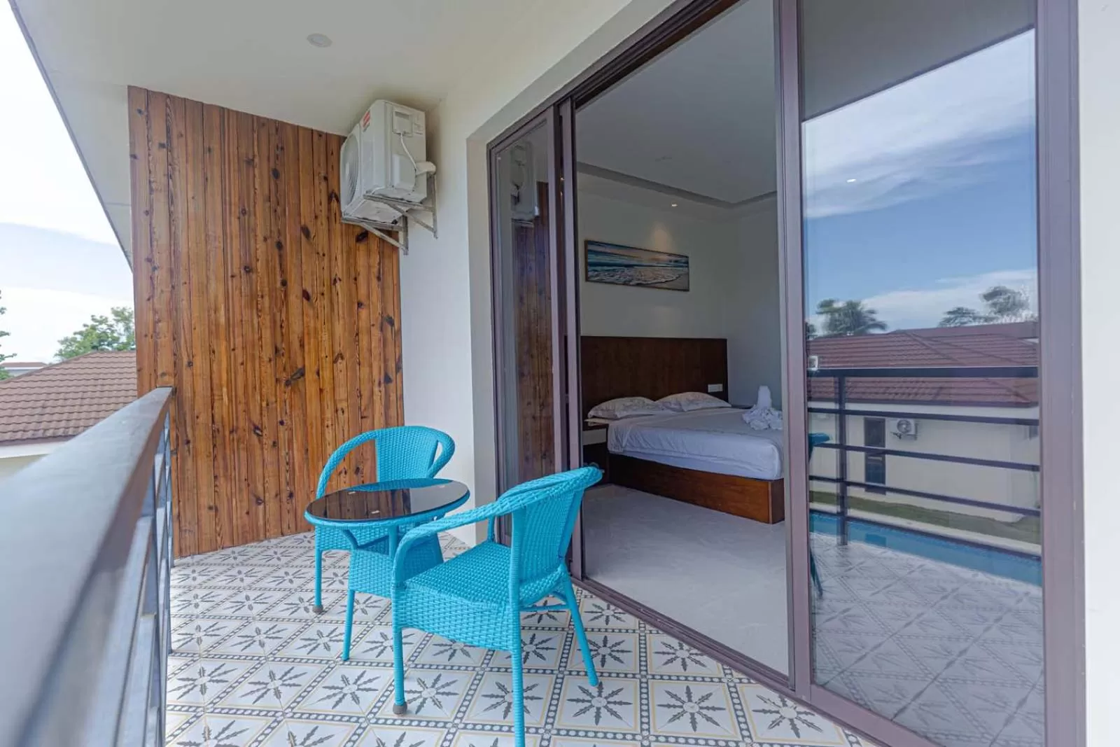 Balcony/Terrace, Bed in Amphitrite Resort