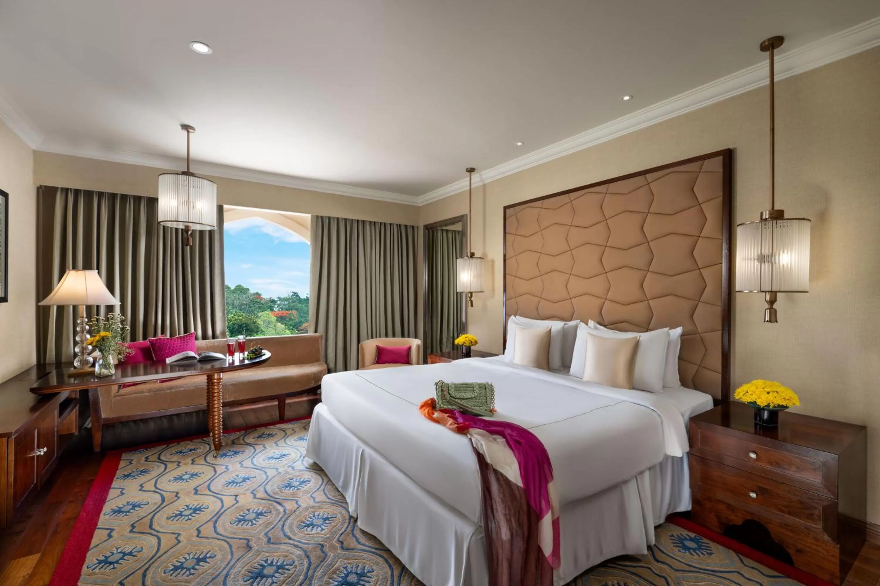 Seating area, Bed in Taj Krishna