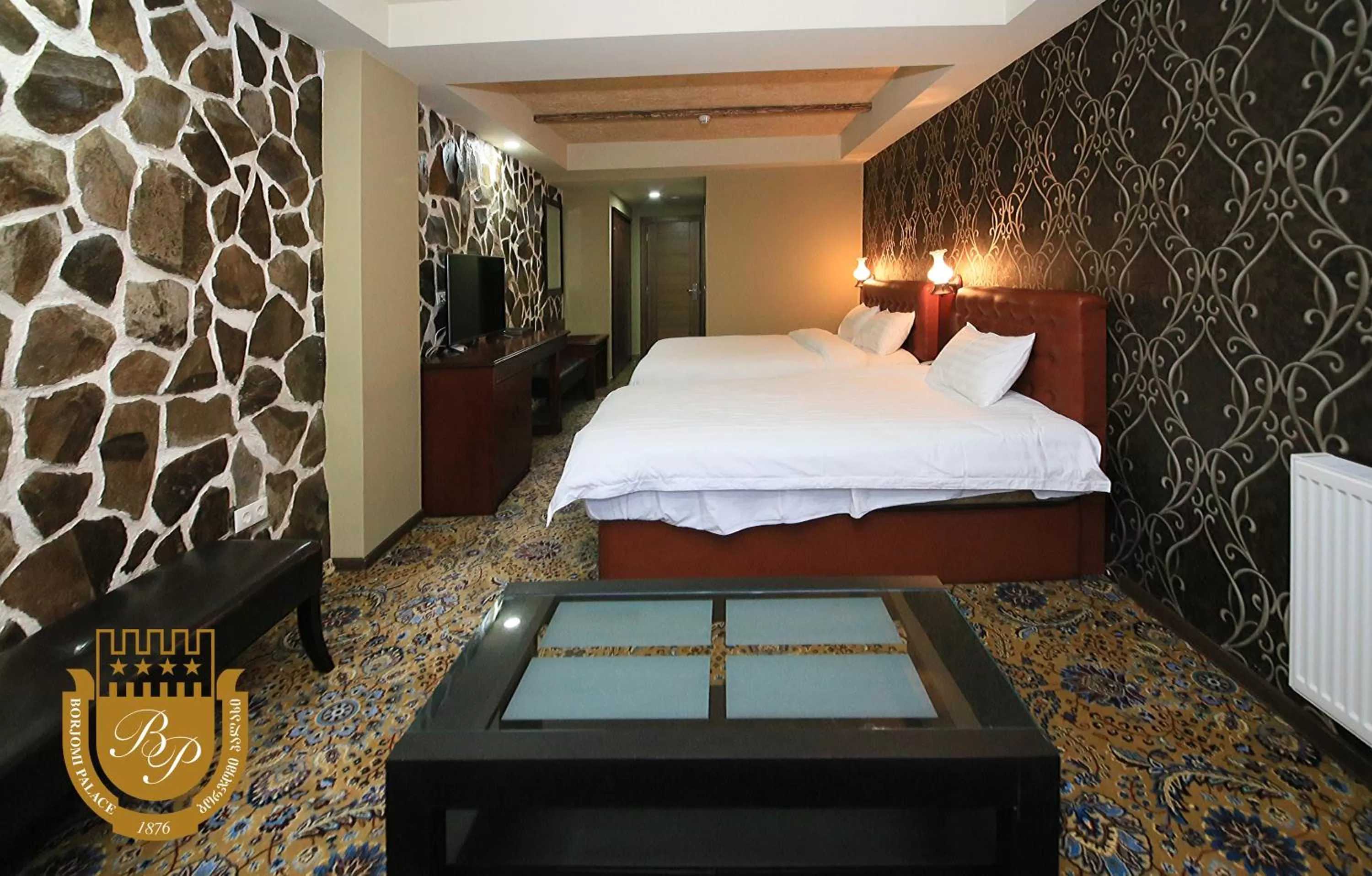 Text overlay, Bed in Borjomi Palace Health & Spa Center