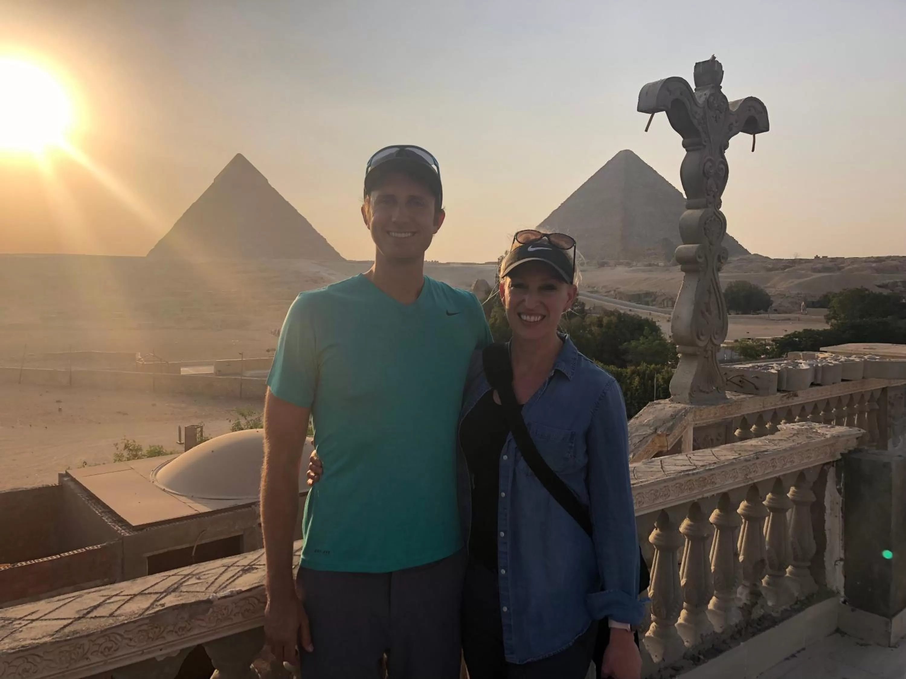 Sphinx palace pyramids view