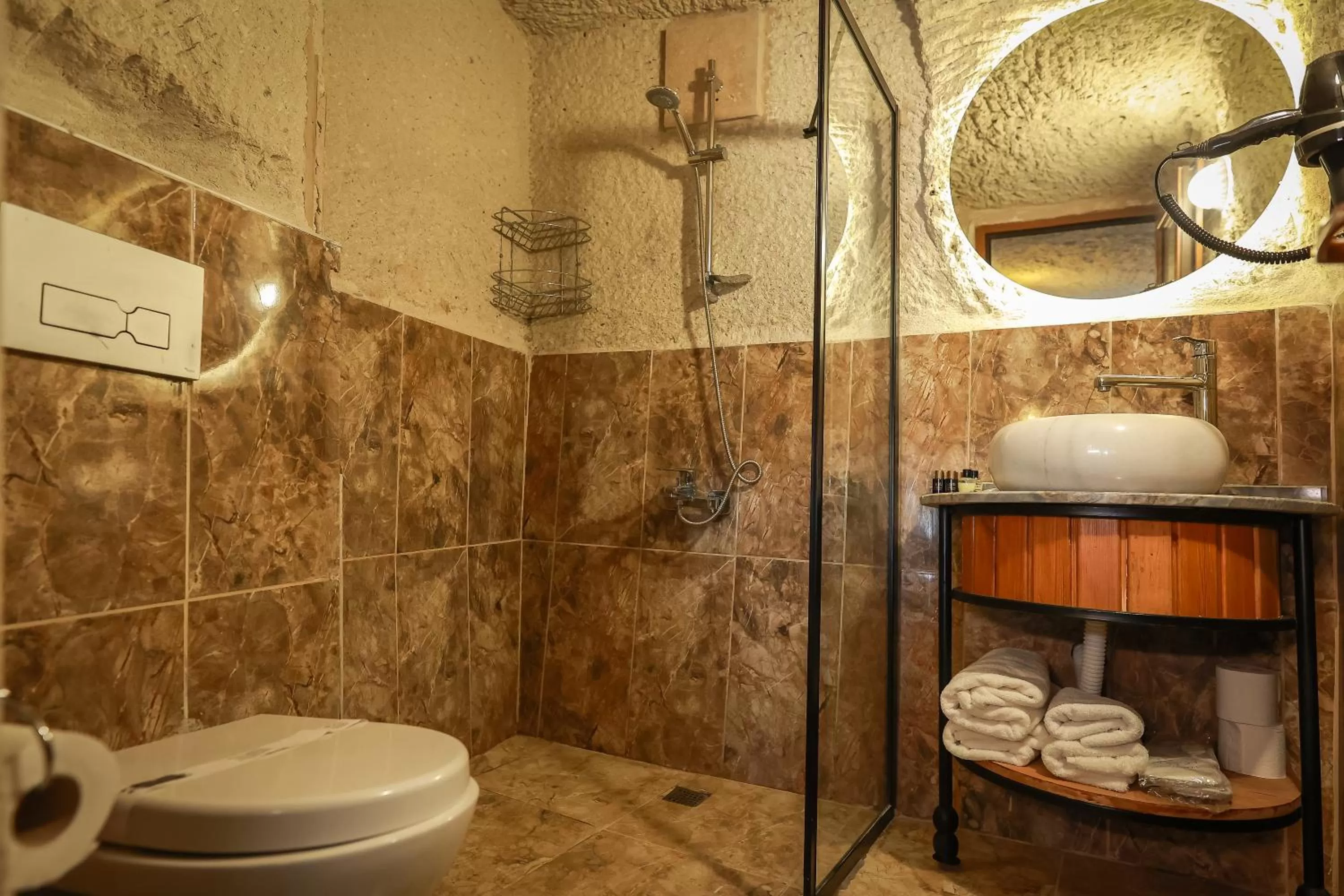 Shower in Mia Cappadocia Cave Hotel
