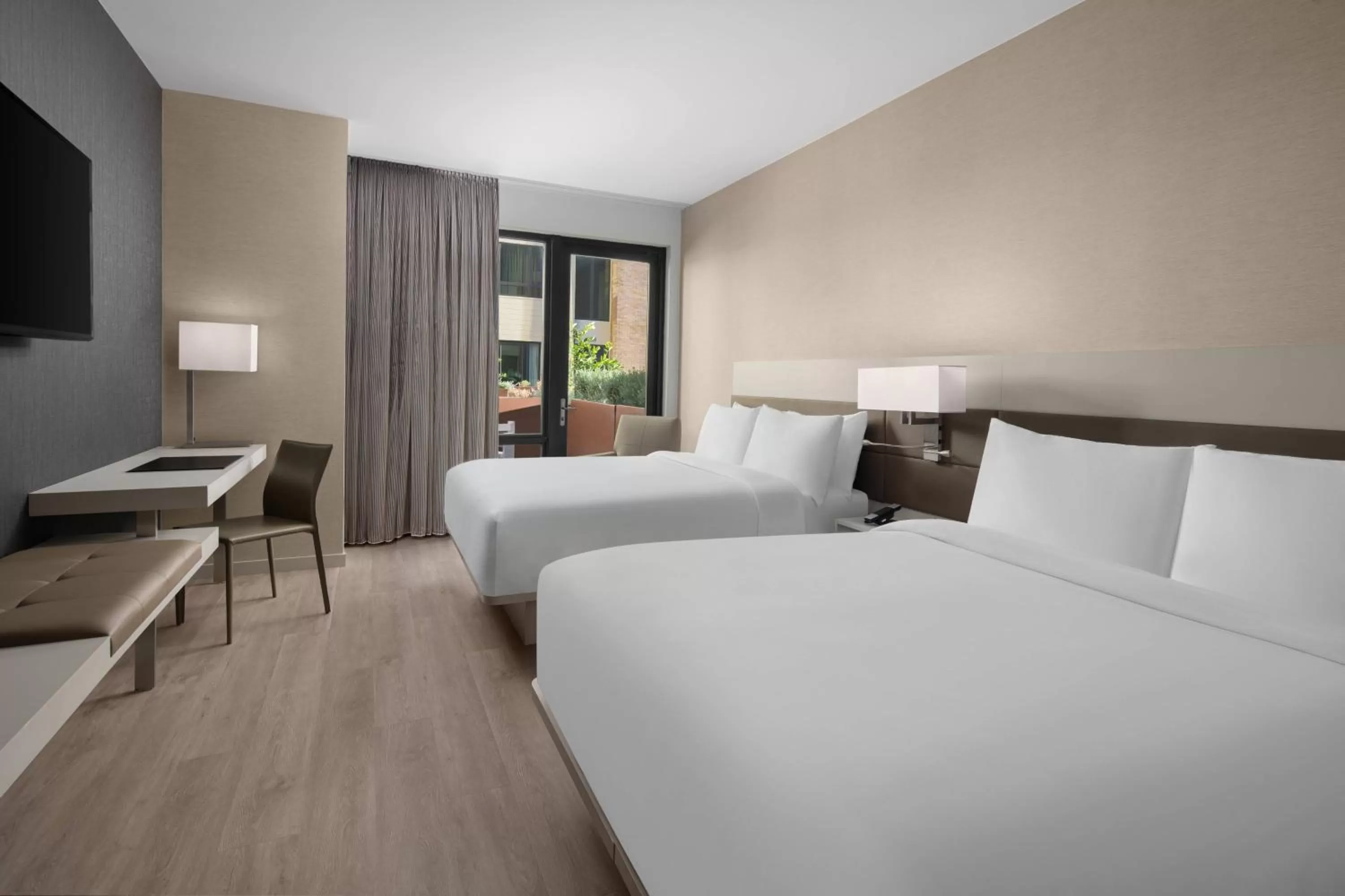 Queen Room with Two Queen Beds, Courtyard View and Adapted Tub - Mobility and Hearing Accessible in AC Hotel by Marriott Santa Rosa Sonoma Wine Country