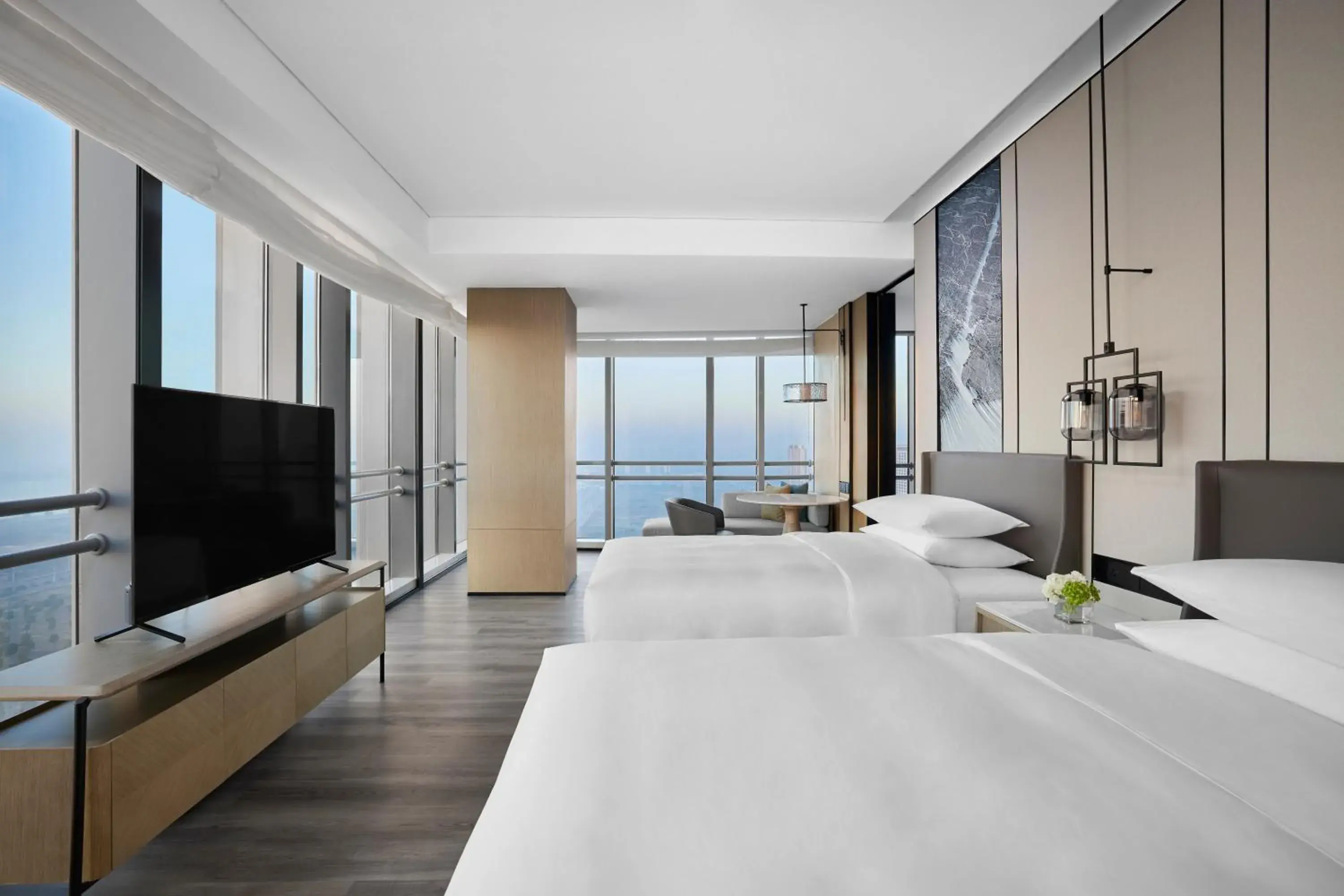 Deluxe Corner Double Room with Two Double Beds and City View in Changzhou Marriott Hotel Jintan Deluxe Corner Double Room with Two Double Beds and City View in Changzhou Marriott Hotel Jintan