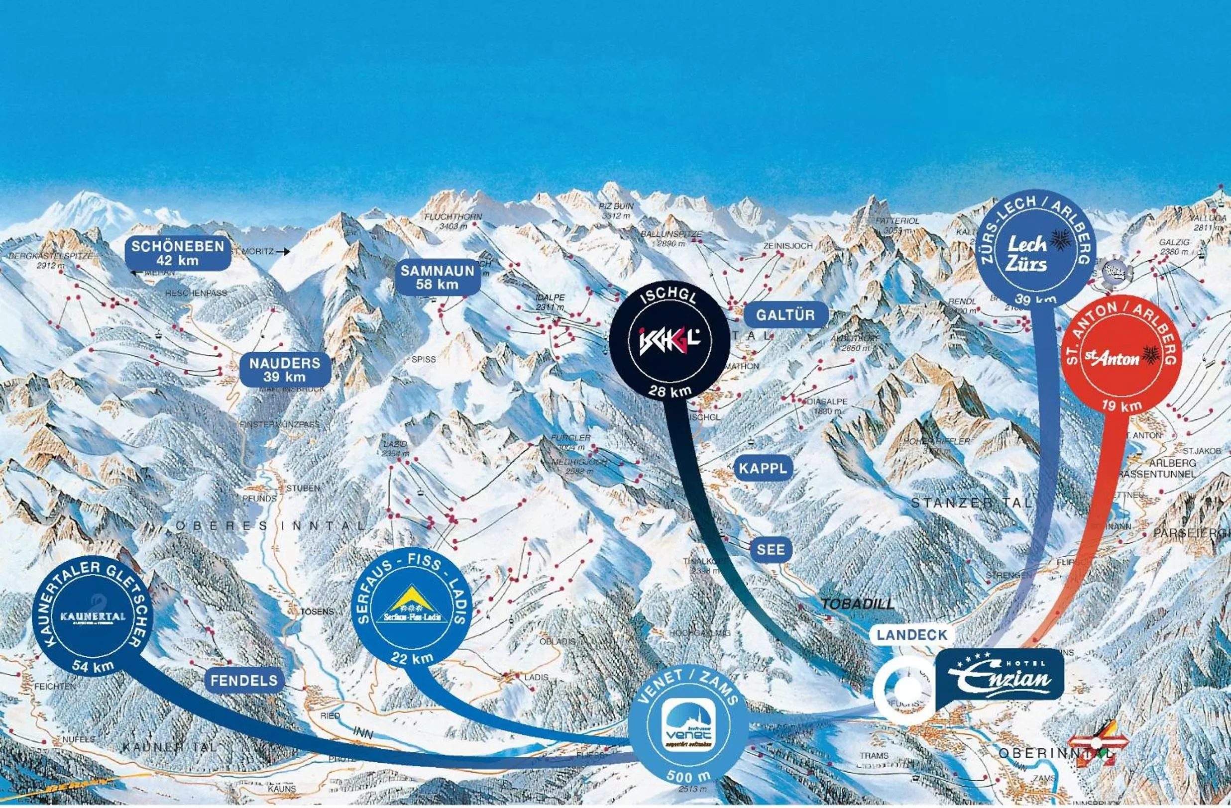 Skiing, Bird's-eye View in Hotel Enzian