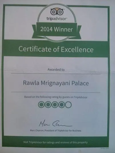 Certificate/Award in Rawla Mrignayani Palace