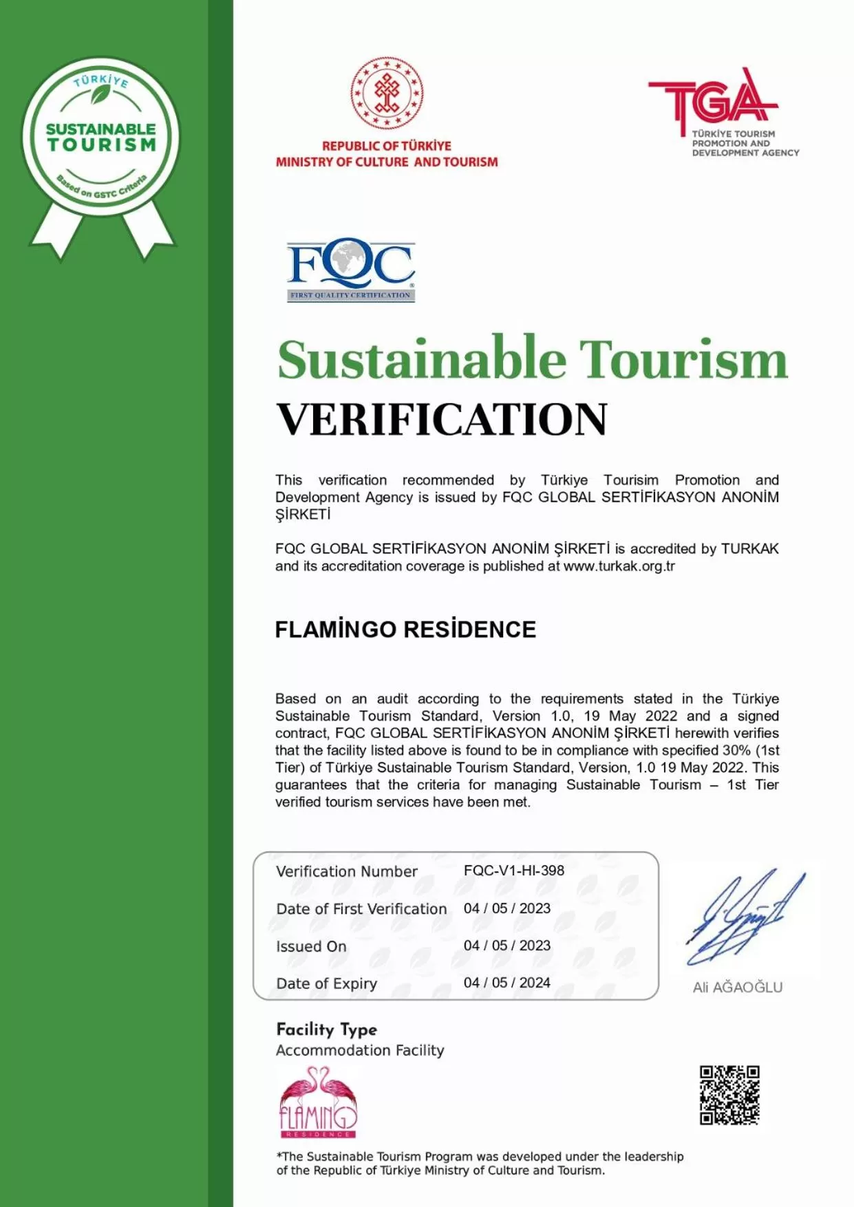 Logo/Certificate/Sign in Flamingo Residence