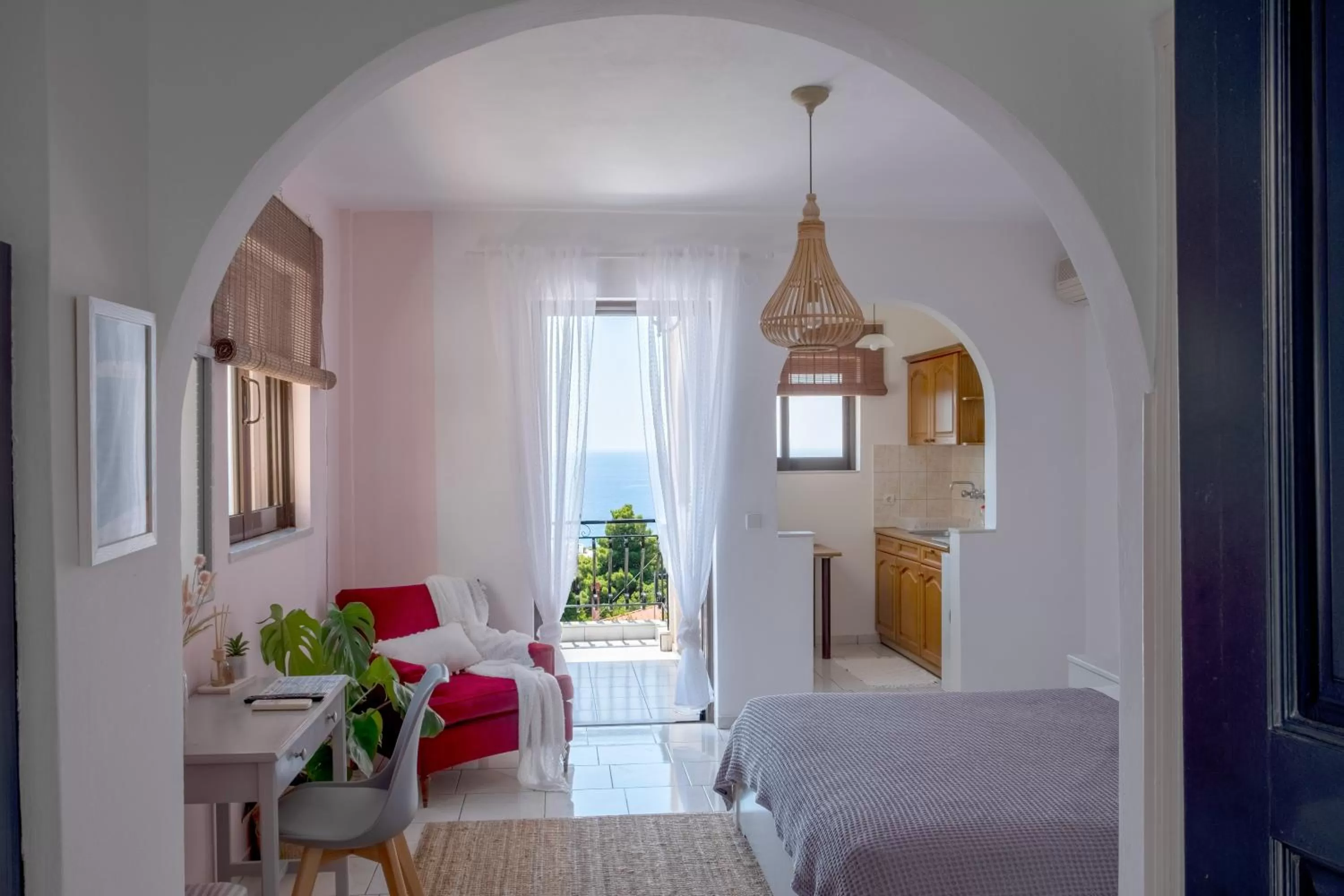Living room, Bed in Pefkides Aegina Boutique Apartments