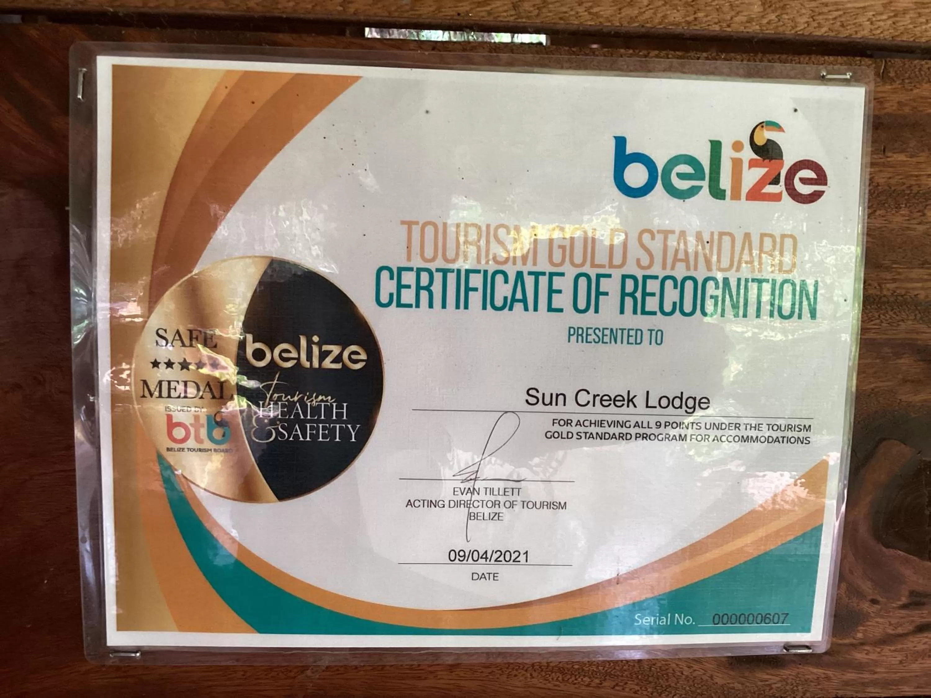 Certificate/Award in Sun Creek Lodge