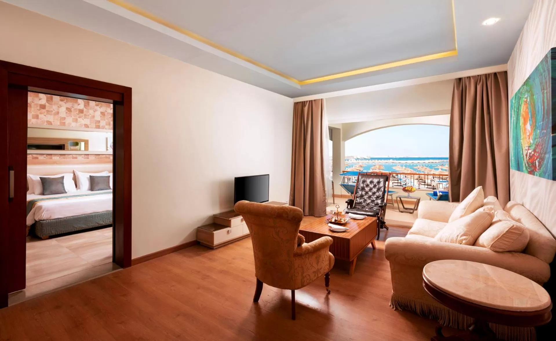 Living room, Bed in Pickalbatros Dana Beach Resort - Aqua Park