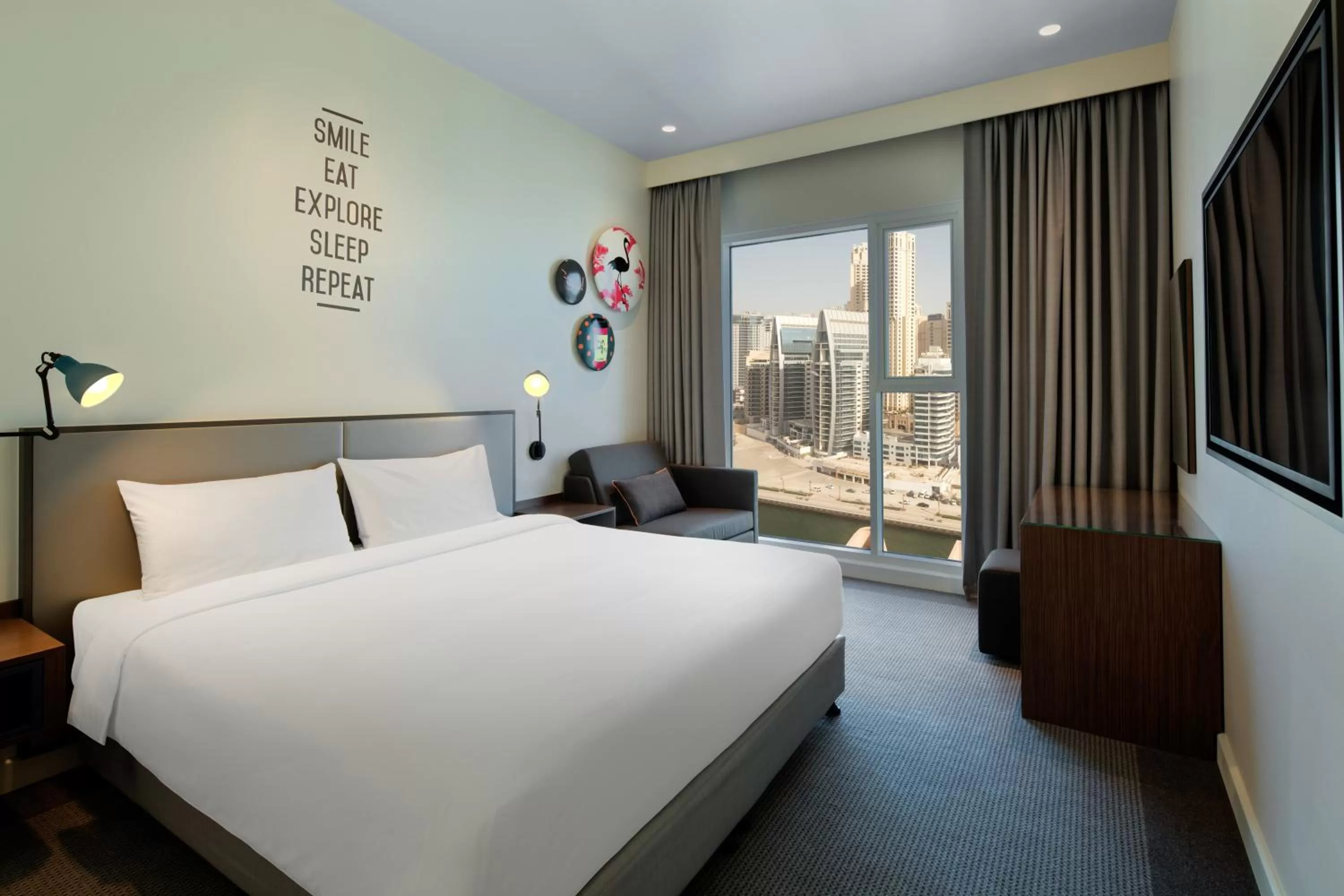 Bedroom, Bed in Rove Dubai Marina