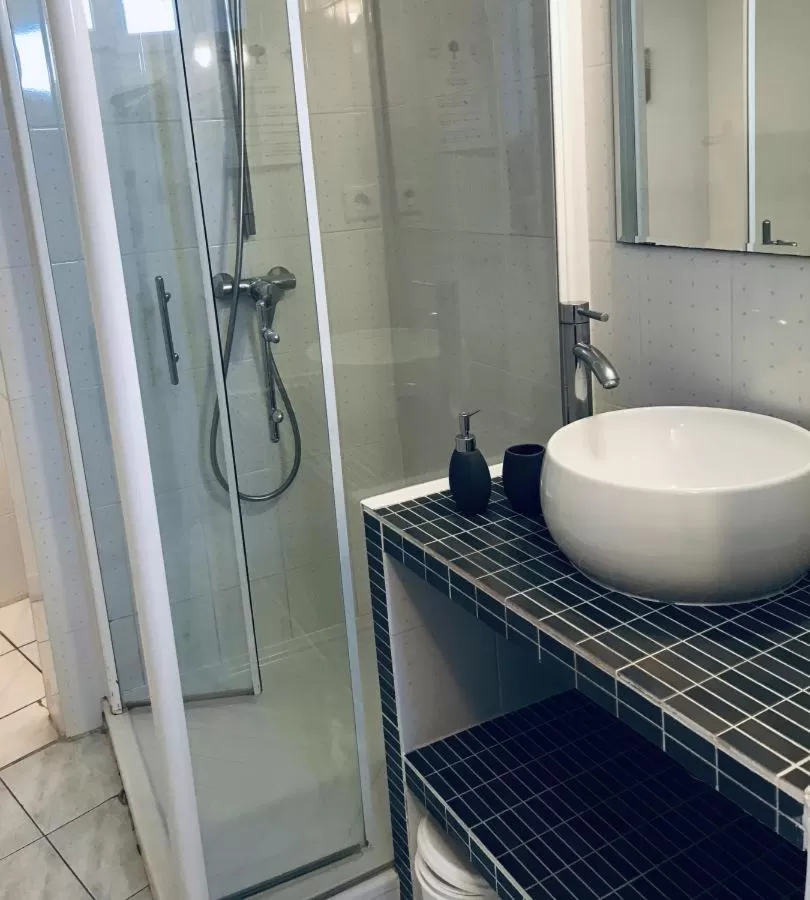 Shower in Hôtel Restaurant L'Atelier des Cousins